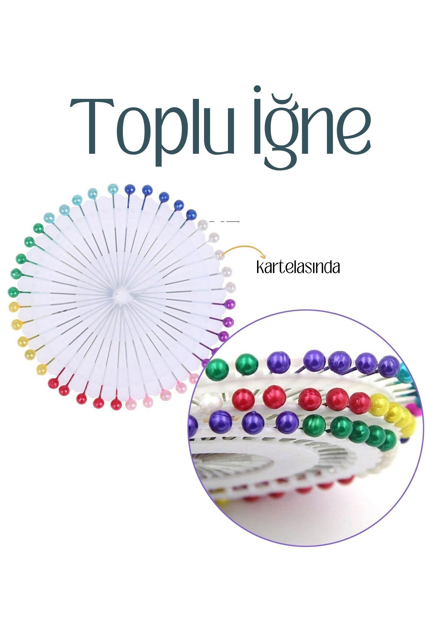 Renkli Başlı Toplu İğne 40 Adet 