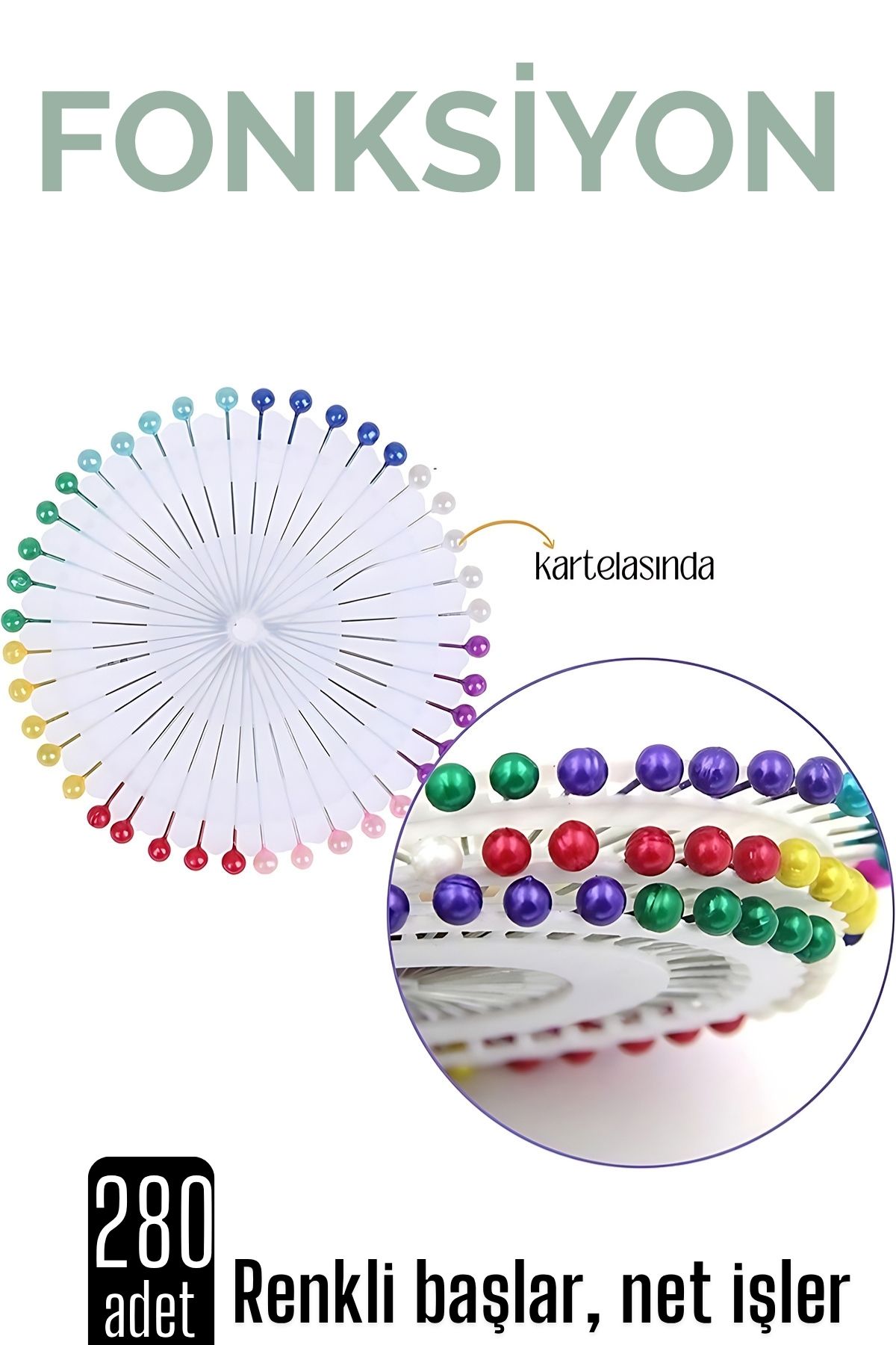 Renkli Başlı Toplu İğne 280 Adet 