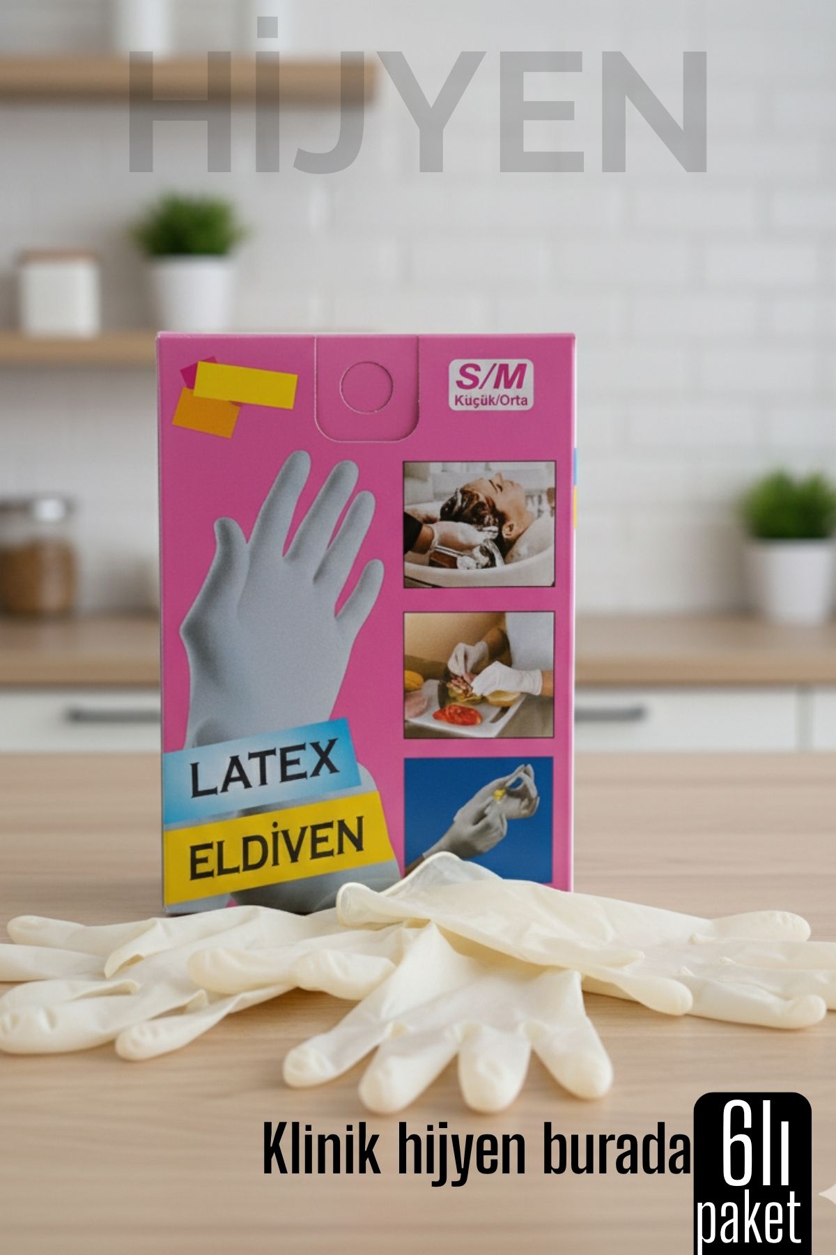 6'lı KUTULU Latex Eldiven Hijyenik, Esnek ve Çok Amaçlı Kullanım İçin 