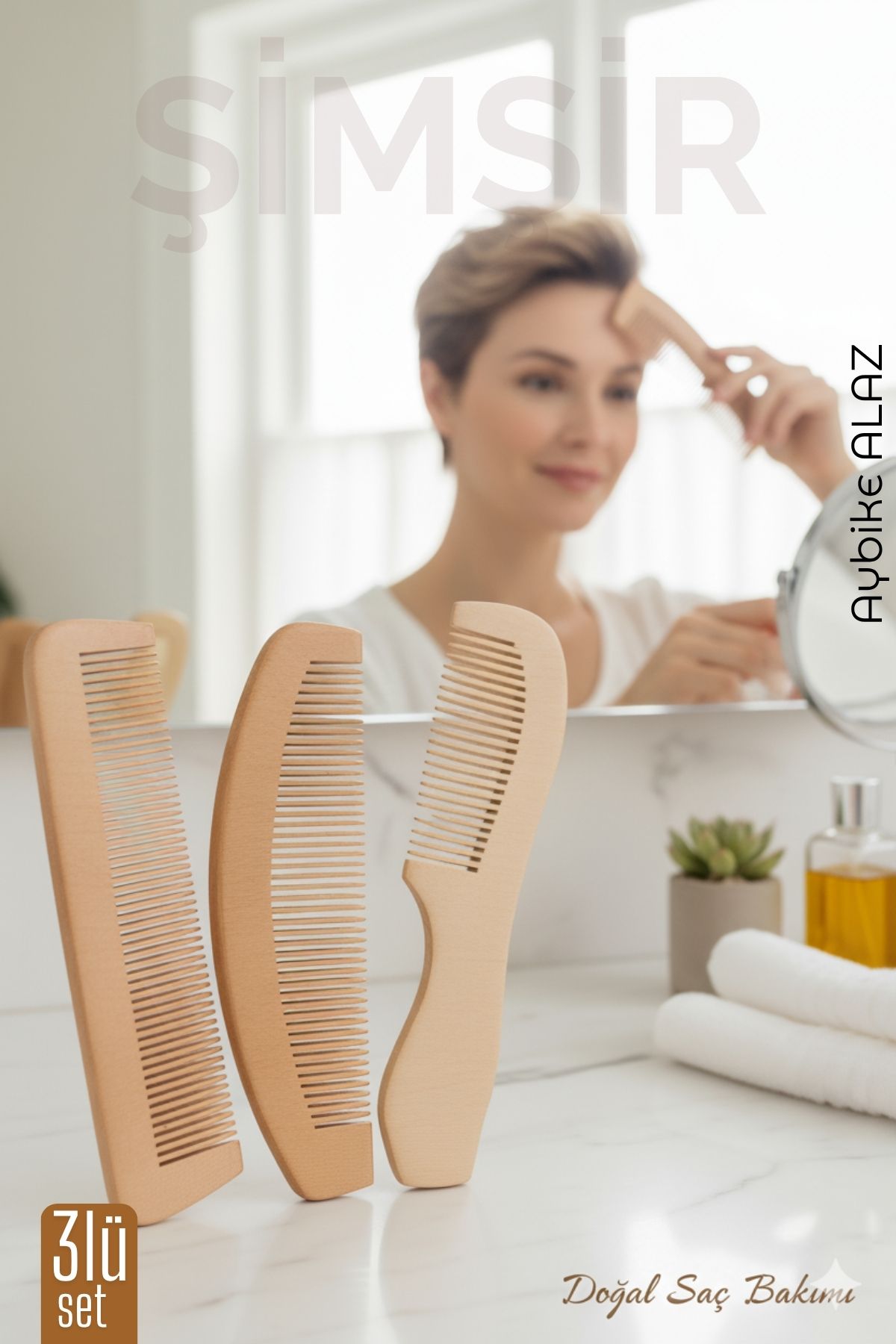 3 lü Doğal Şimşir Ahşap Tarak Seti– 16 cm, Anti-statik, Kepek Karşıtı ve El Yapımı 