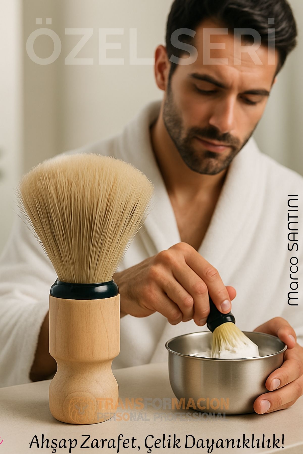 Klasik Tıraş Seti – Ahşap Saplı Fırça & 304 Paslanmaz Çelik Tıraş Tası  