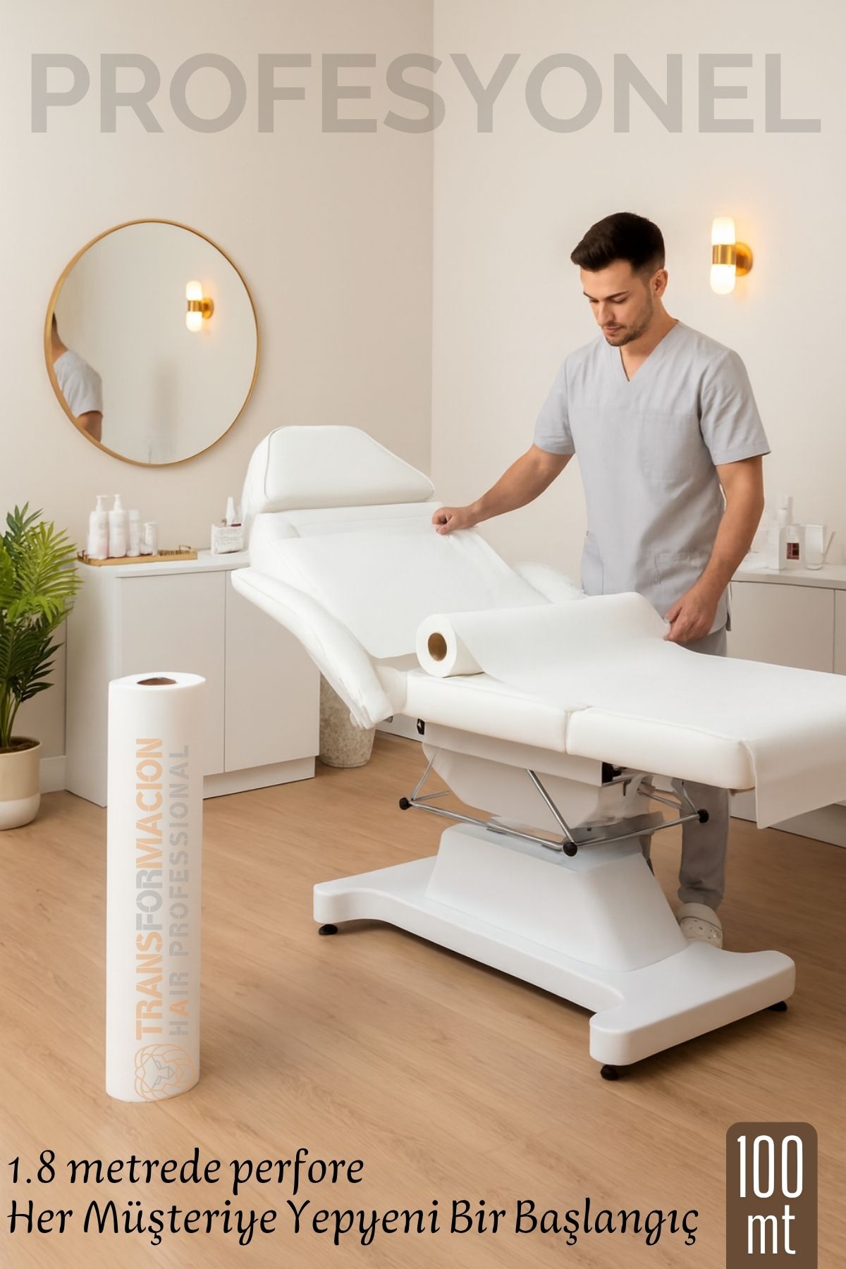 Tek Kullanımlık 60 cm x 100 m 1.80 mt Perforeli Sedye Örtüsü – Muayene ve Güzellik Salonları İçin 