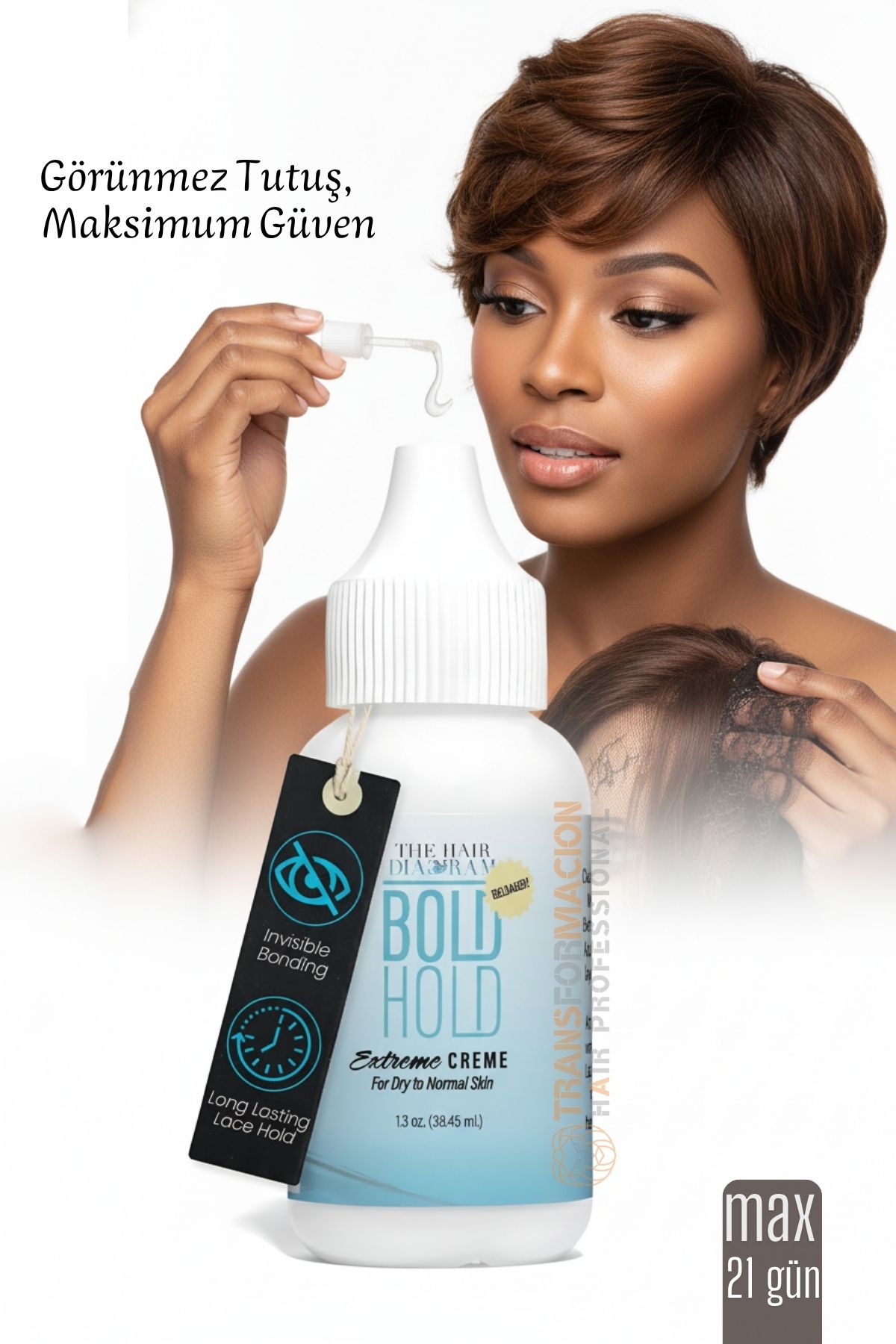 Protez Saç Yapıştırıcı - Peruk ve Keratin Kaynak Saç İçin Görünmez ve Uzun Süreli Yapıştırıcı  Bold Hold 