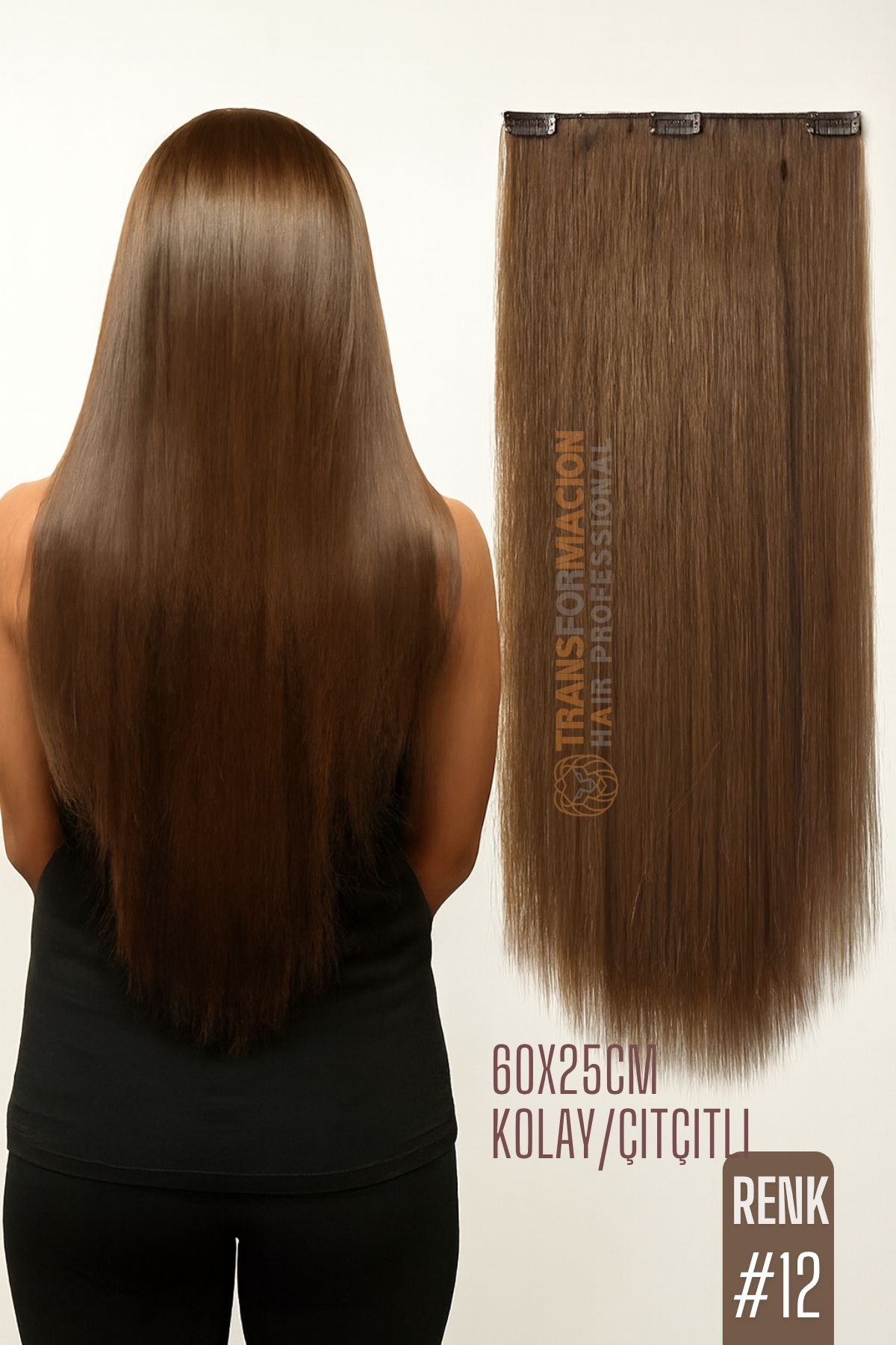 Doğal Görünümlü Düz Siyah Sentetik Kaynak Saç – RENK KOD:#12  Kolay Tak Çıkar, Işıltılı Etki! 