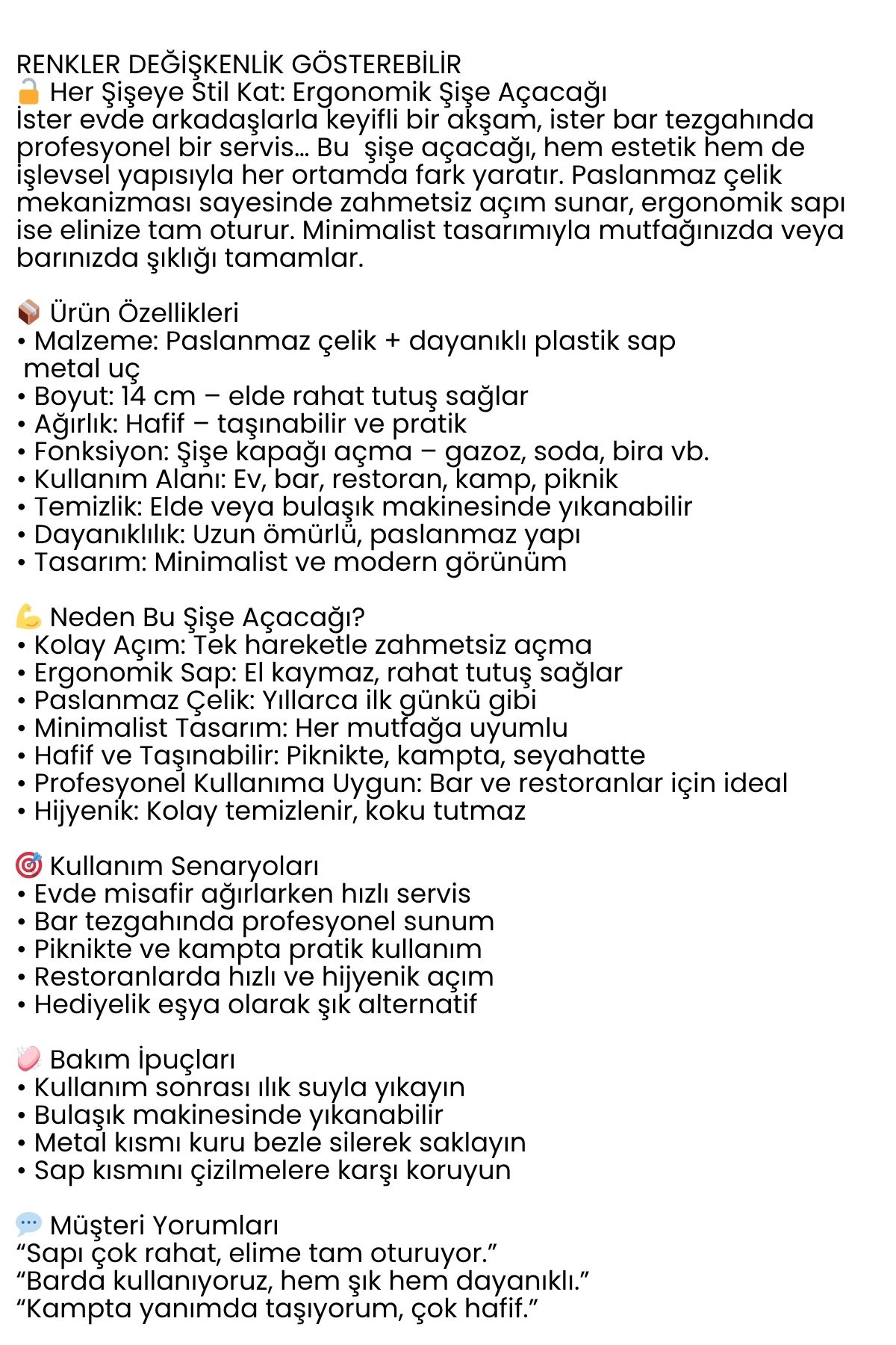 Barmen Tipi Şişe Açacağı - Ergonomik, Dayanıklı, Sofra Tipi Açacak 722320