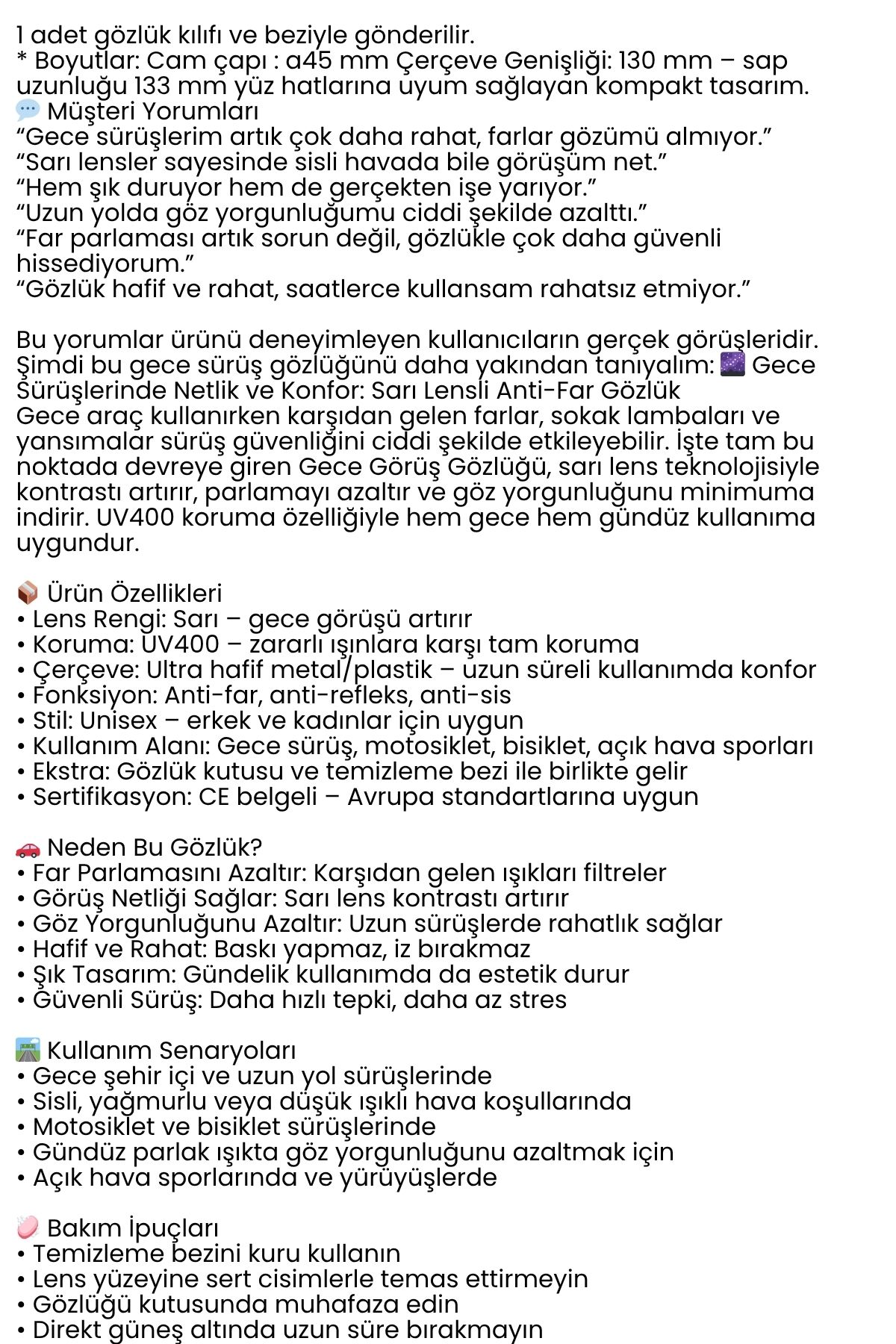 Parlama Önleyici Gece Sürüş Görüş Gözlüğü Sis Far Işık Önleyici Anti-Fog Gözlük 722324