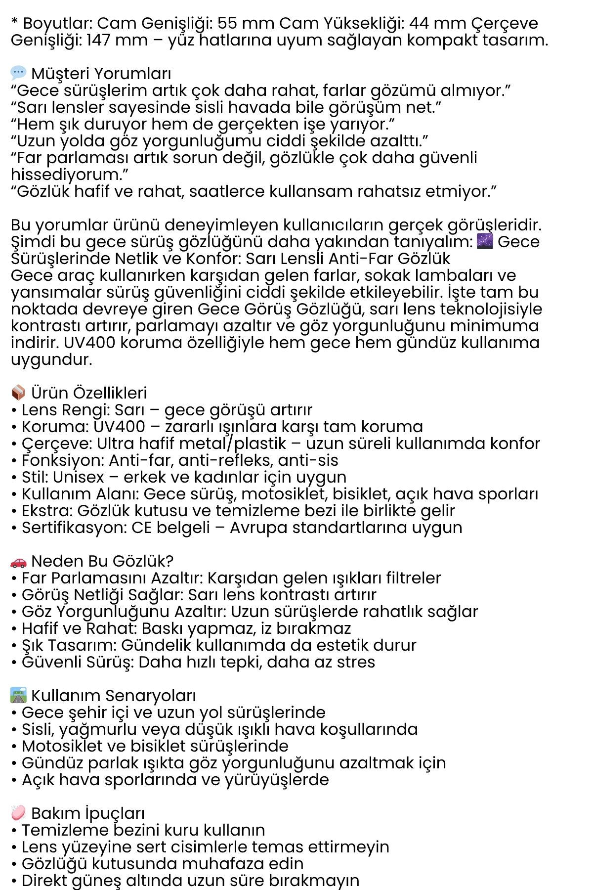 Gece Sürüş Görüş Parlama Önleyici  Gece Gözlüğü Sis Far Işık Önleyici Anti-Fog Gözlük 722325