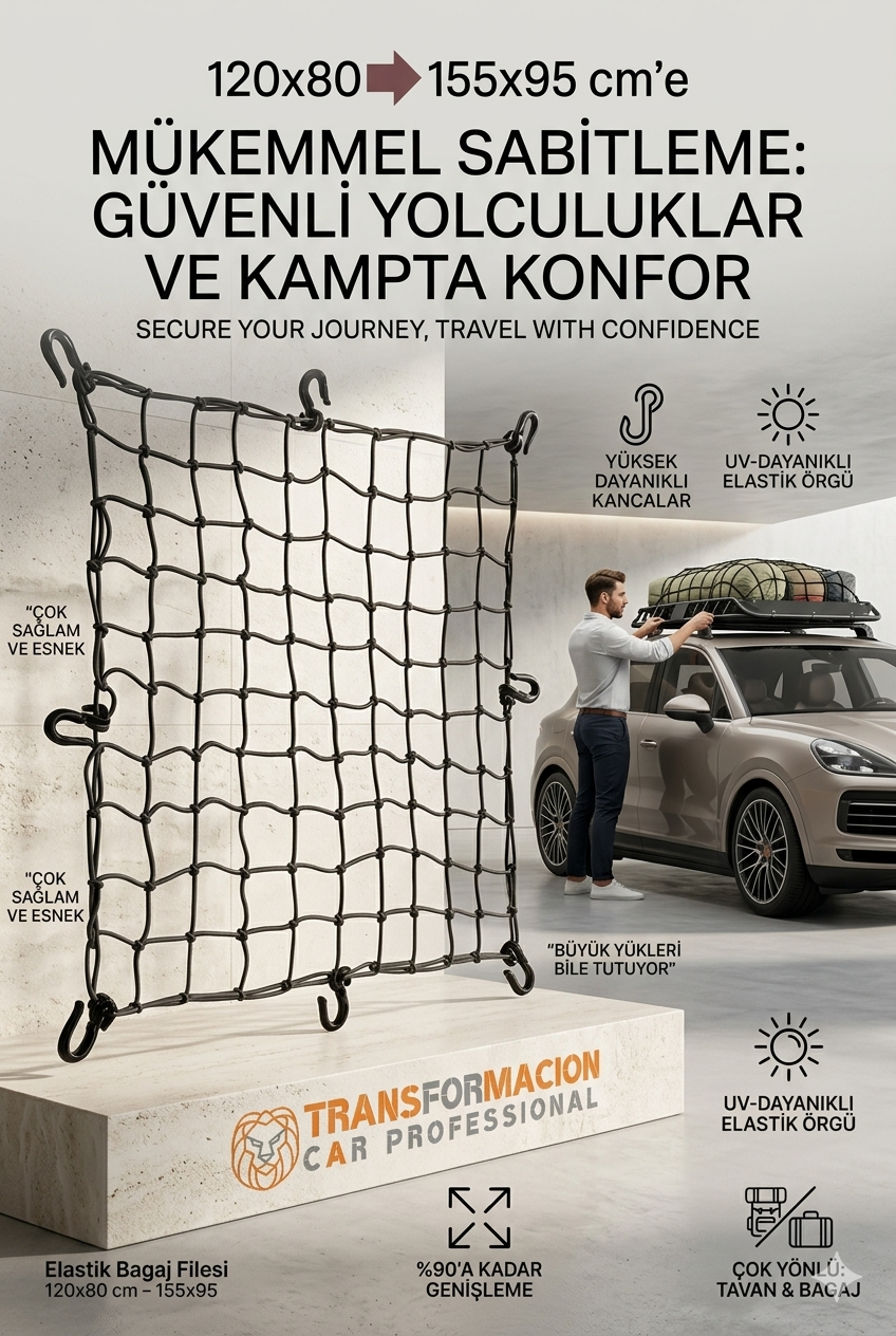 Elastik Bagaj Filesi 120x80 cm – 155x95 cm’e Kadar Genişler | Araç Üstü, Kamp ve Seyahat İçin 722327