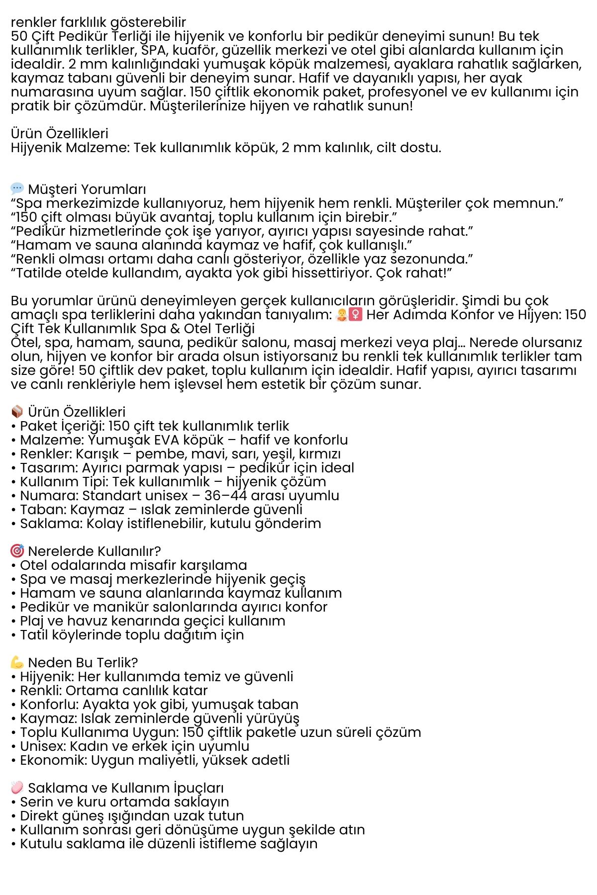  Tek Kullanımlık Spa Otel  Pedikür Terliği  150 Çift 2 MM Kalınlık 722332