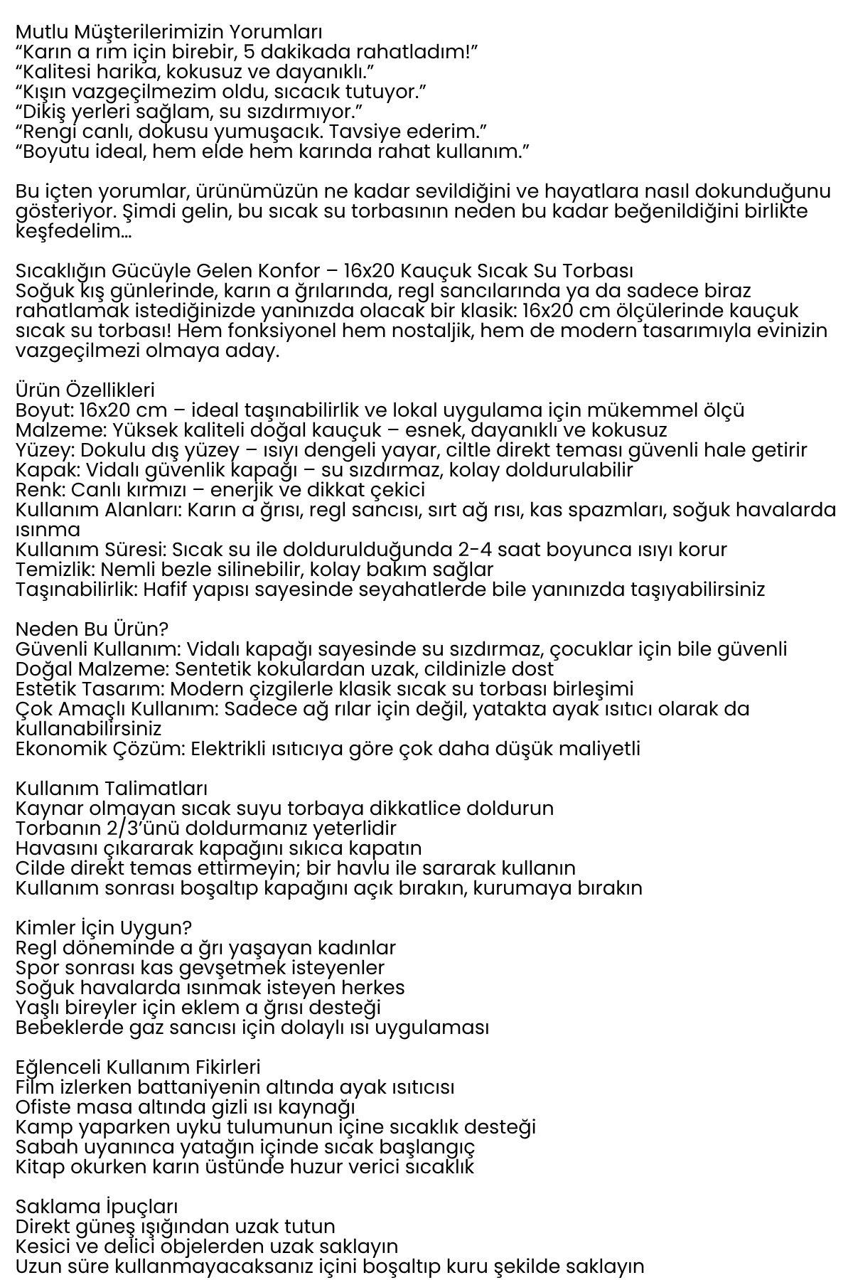 Kauçuk Sıcak Su Torbası –16x20 cm Termofor | Termal Torba 722334