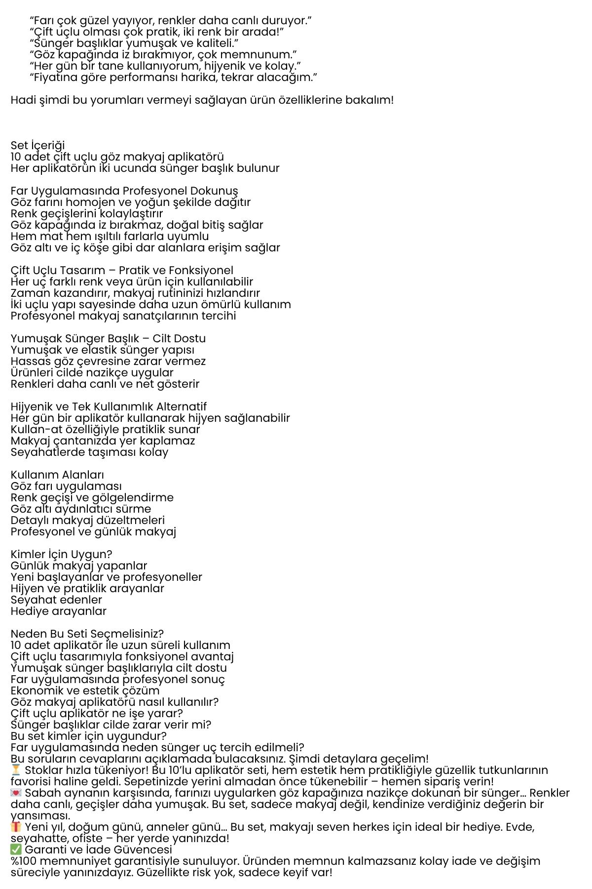 10’lu Göz Makyaj Aplikatörü Seti – Çift Uçlu, Sünger Başlıklı, Far Uygulama İçin İdeal 722335