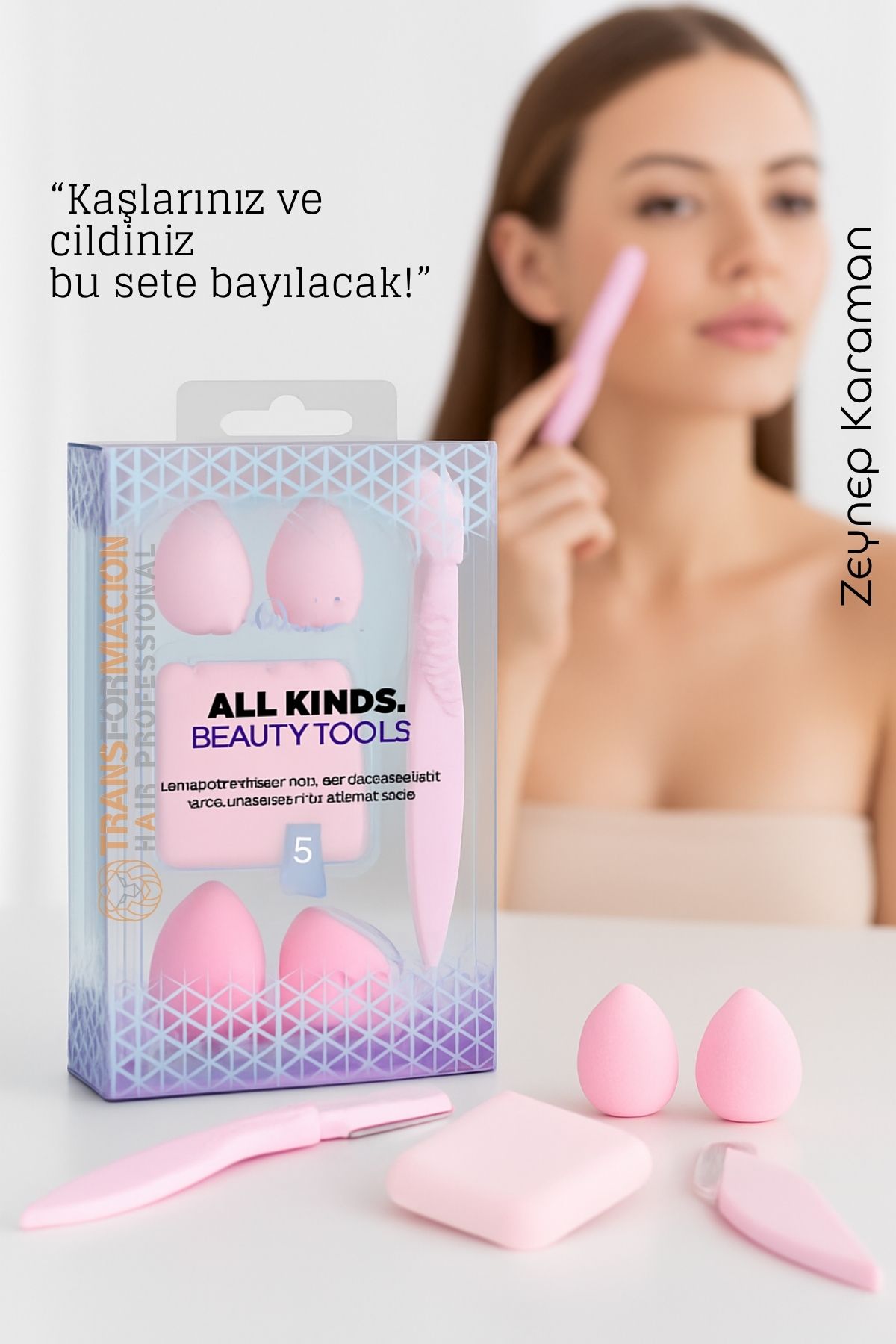 5’li Makyaj Süngeri ve Kaş Usturası Seti – Profesyonel Güzellik Araçları 722336