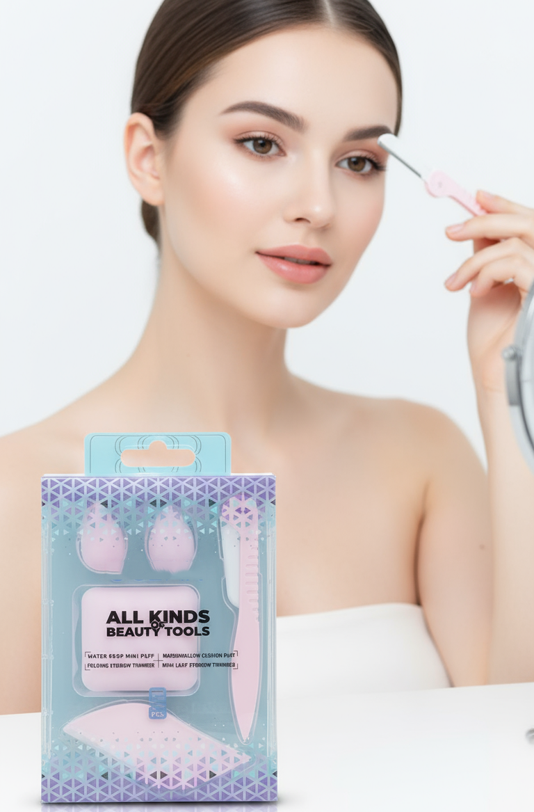 5’li Makyaj Süngeri ve Kaş Usturası Seti – Profesyonel Güzellik Araçları 722336