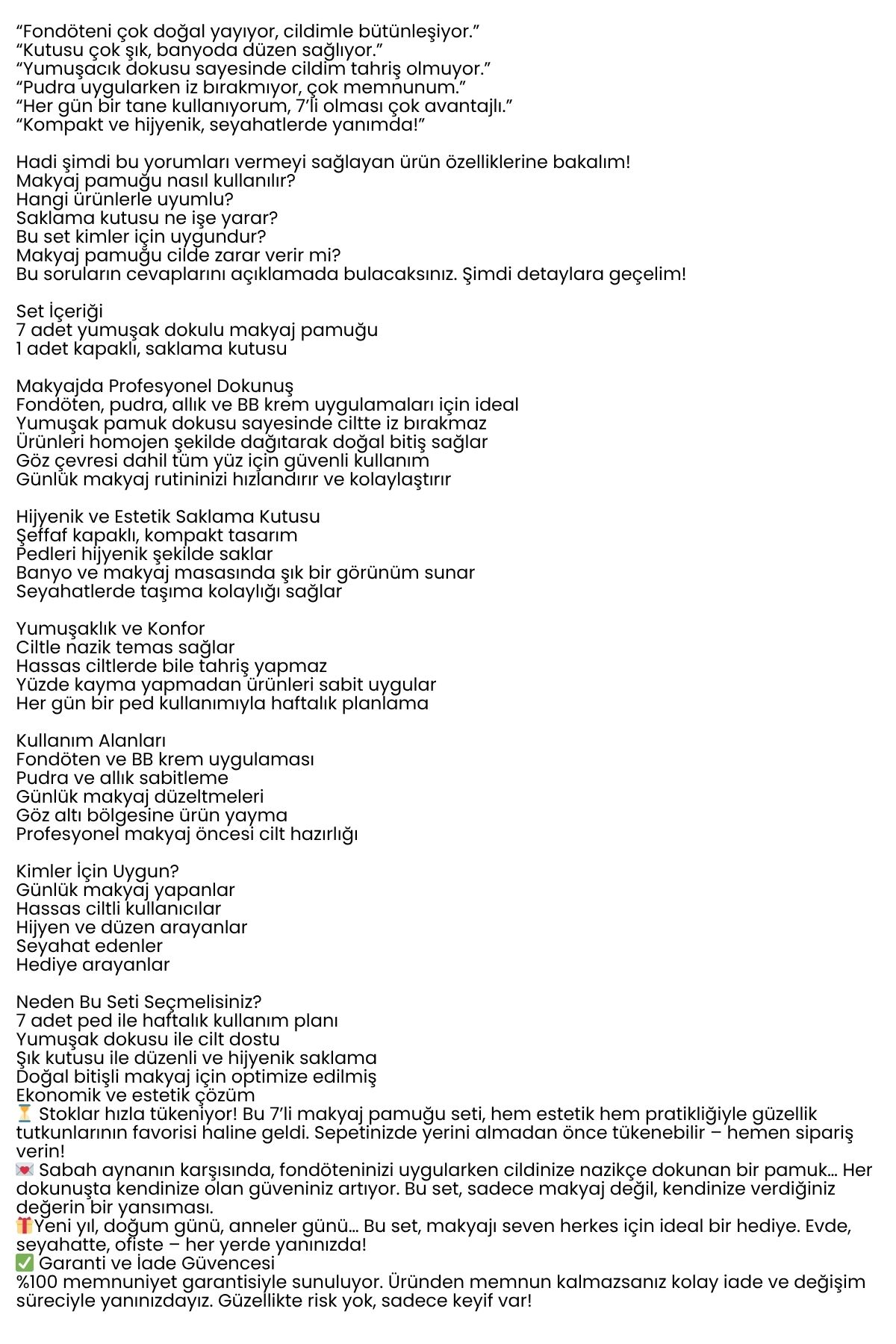 7’li Makyaj Pamuğu Seti – Yumuşak Dokulu, Kaplı Saklama Kutulu, Pudra ve Fondöten İçin 722338