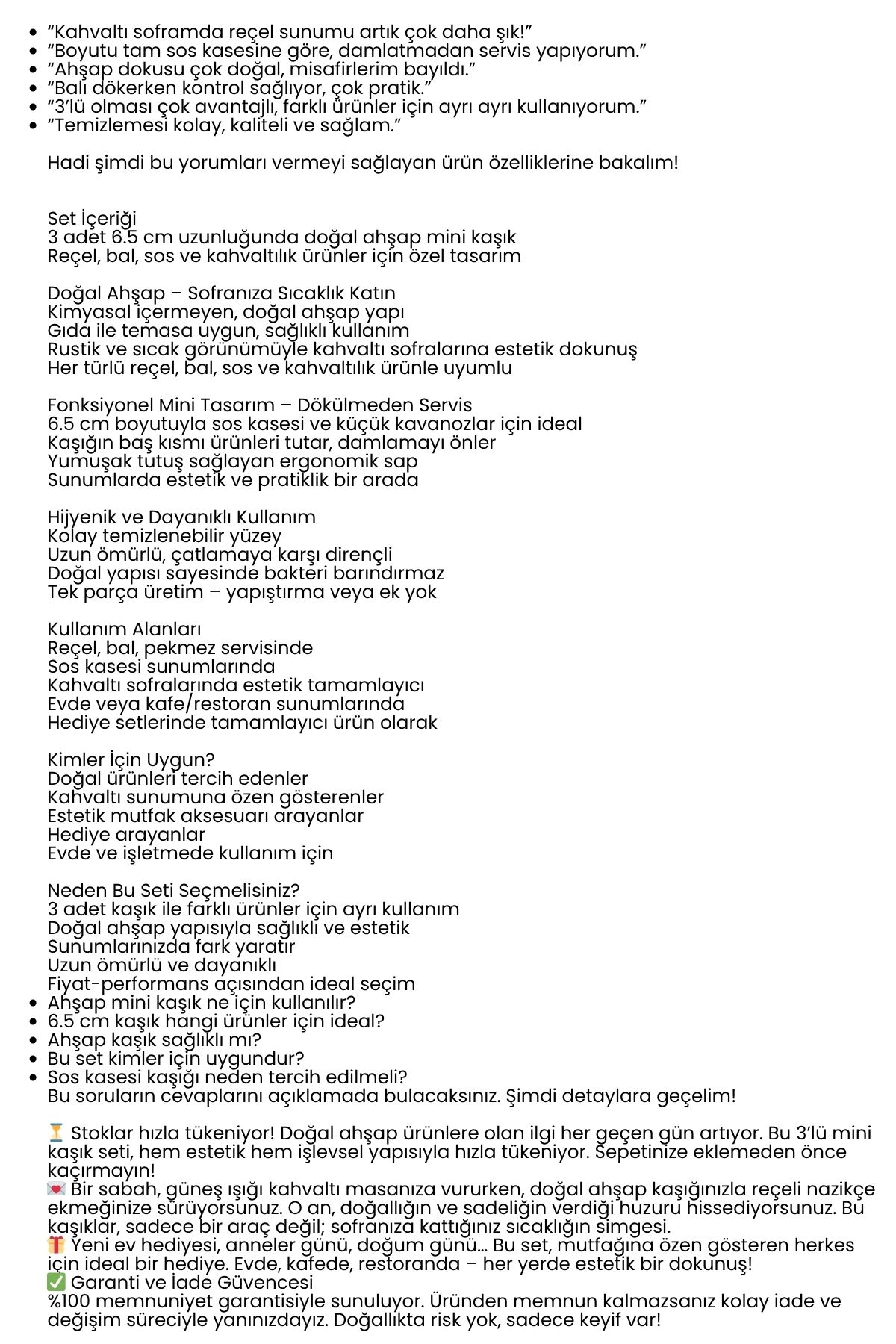 3’lü Ahşap Mini Kaşık Seti – 6.5 cm Reçel, Bal ve Sos Servisi İçin Doğal Sunum Kaşıkları 722342