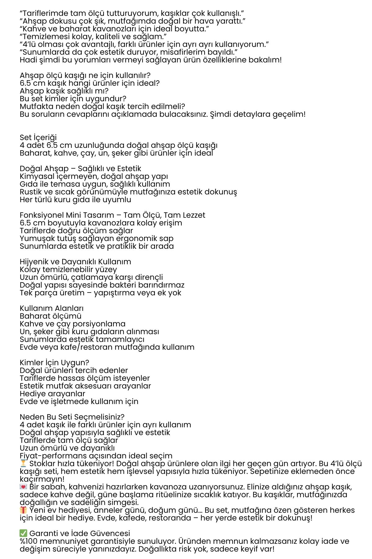 4’lü Ahşap Ölçü Kaşığı Seti – 6.5 cm Doğal Ahşap, Baharat ve Kahve İçin Pratik Mutfak Yardımcısı 715600