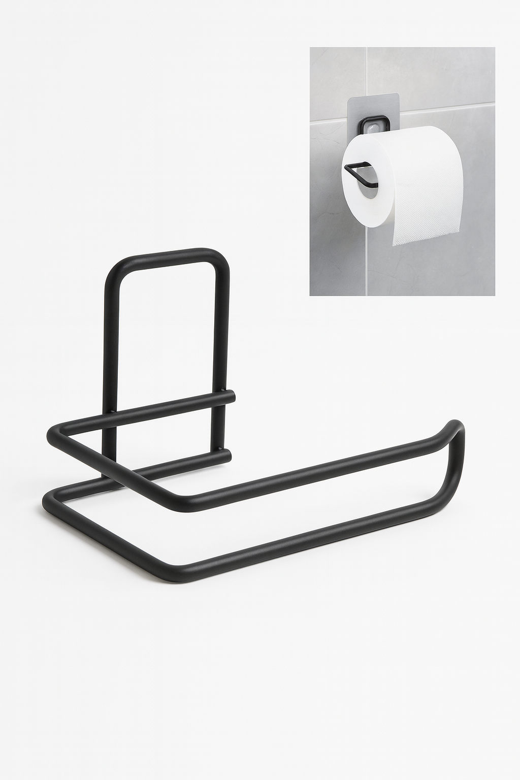 Yapışkanlı Tuvalet Kağıdı Tutucu – Siyah Metal 14 x 7,5 cm 722343