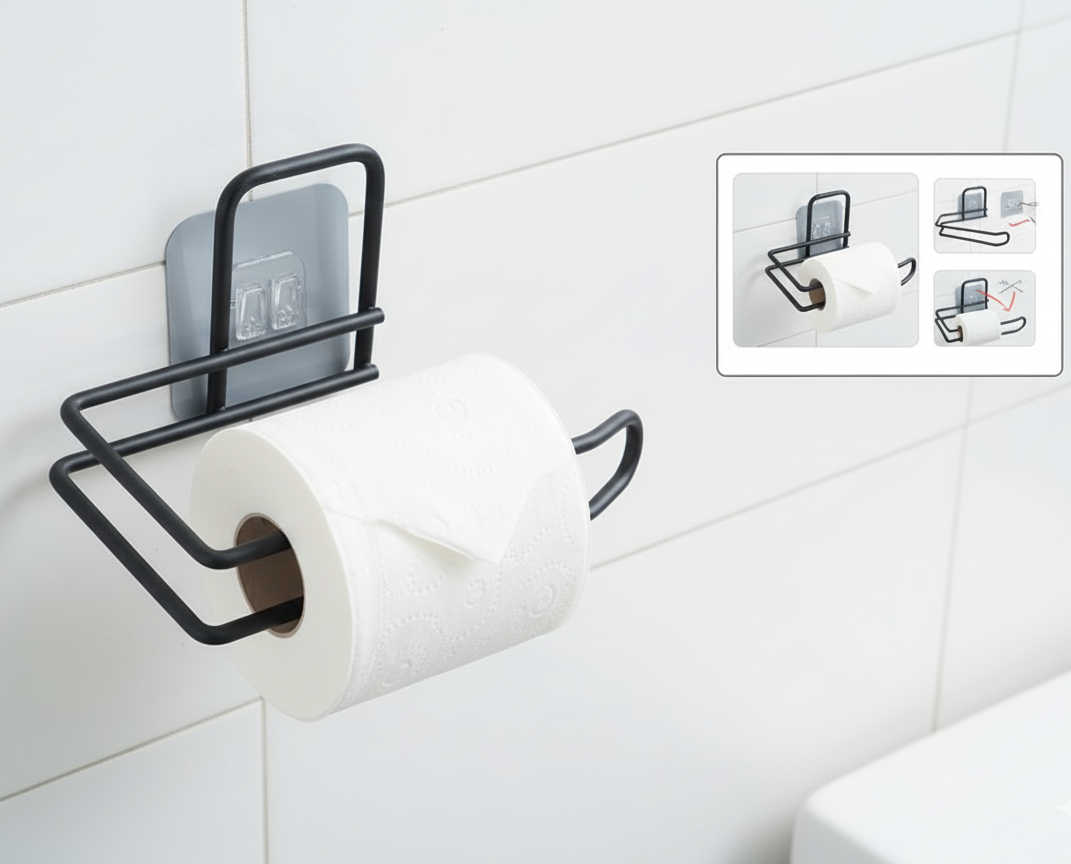 Yapışkanlı Tuvalet Kağıdı Tutucu – Siyah Metal 14 x 7,5 cm 722343