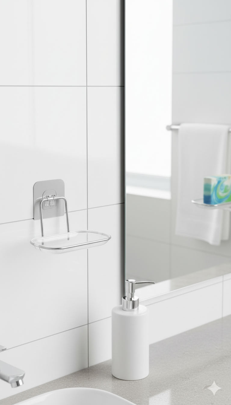 Yapışkanlı Sabunluk – Su Giderli, Katı Sabun Kutusu, 13 x 9 cm 722345