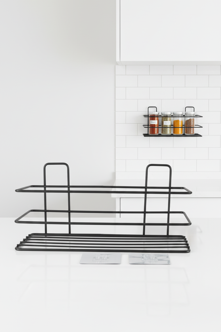 Yapışkanlı Duvar Rafı – Baharat Rafı, Kavanoz Rafı Banyo/Mutfak Organizer, 30 x 12 x 9 cm 722347