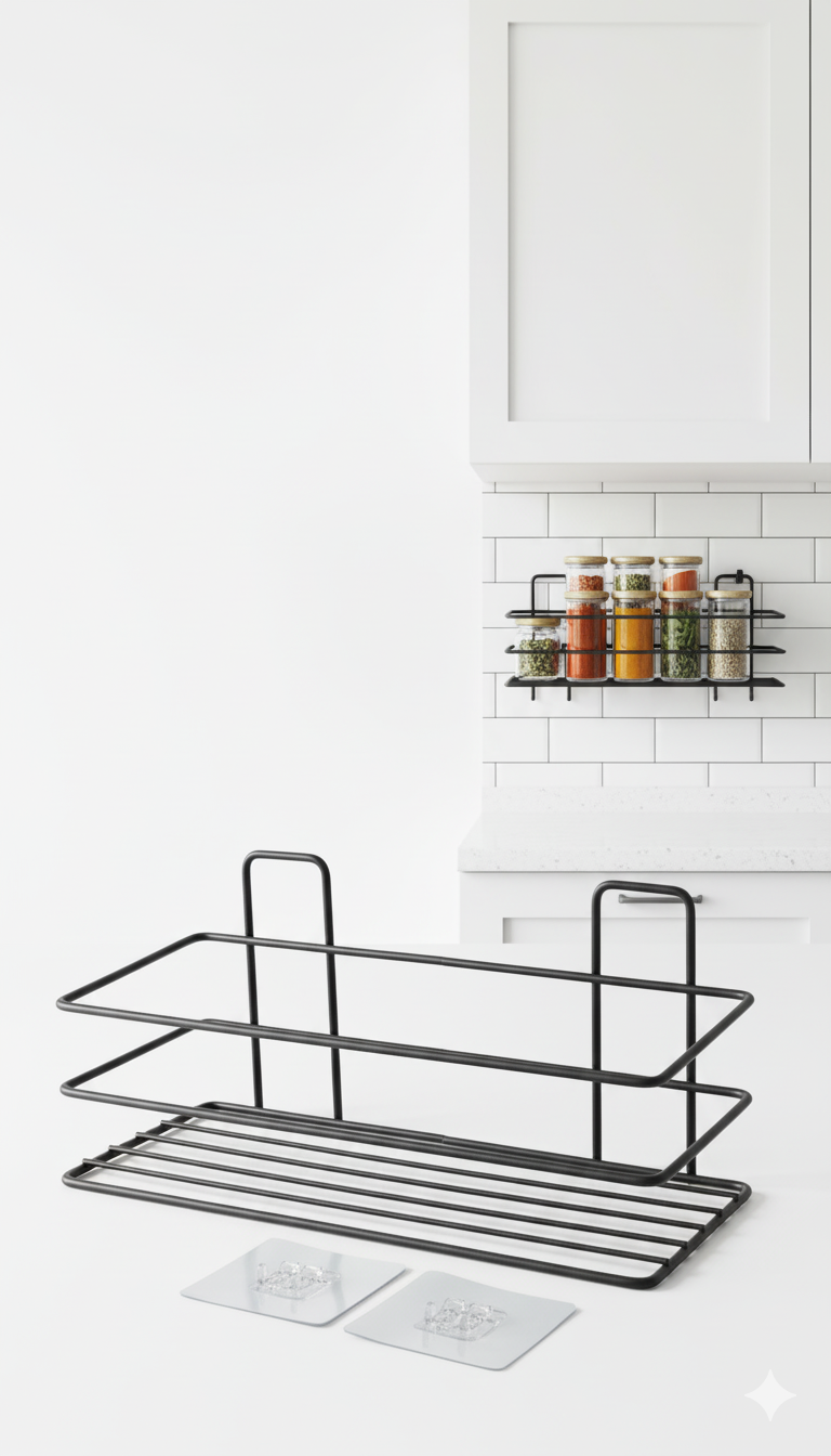 Yapışkanlı Duvar Rafı – Baharat Rafı, Kavanoz Rafı Banyo/Mutfak Organizer, 30 x 12 x 9 cm 722347