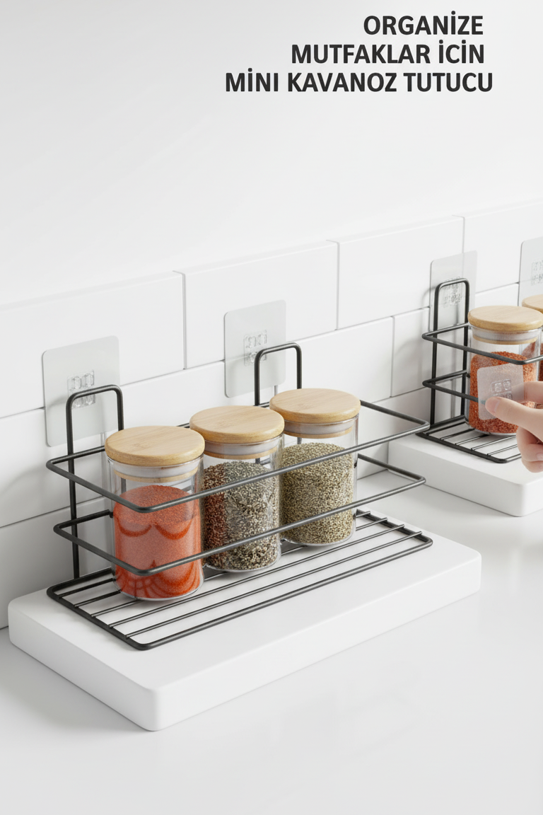 Yapışkanlı Duvar Rafı – Baharat Rafı, Kavanoz Rafı Banyo/Mutfak Organizer, 30 x 12 x 9 cm 722347