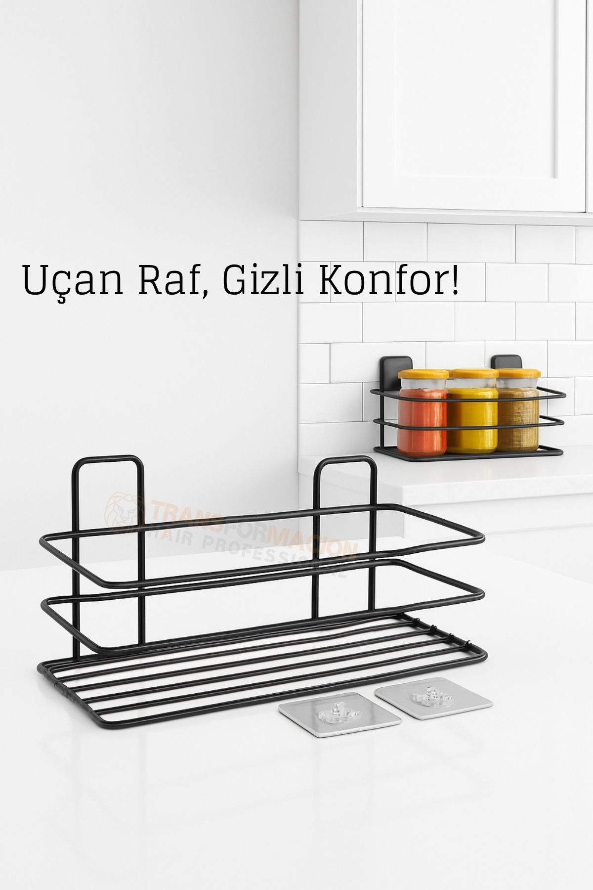 Yapışkanlı Duvar Rafı – Baharat Rafı, Kavanoz Rafı Banyo/Mutfak Organizer, 30 x 12 x 9 cm 722347