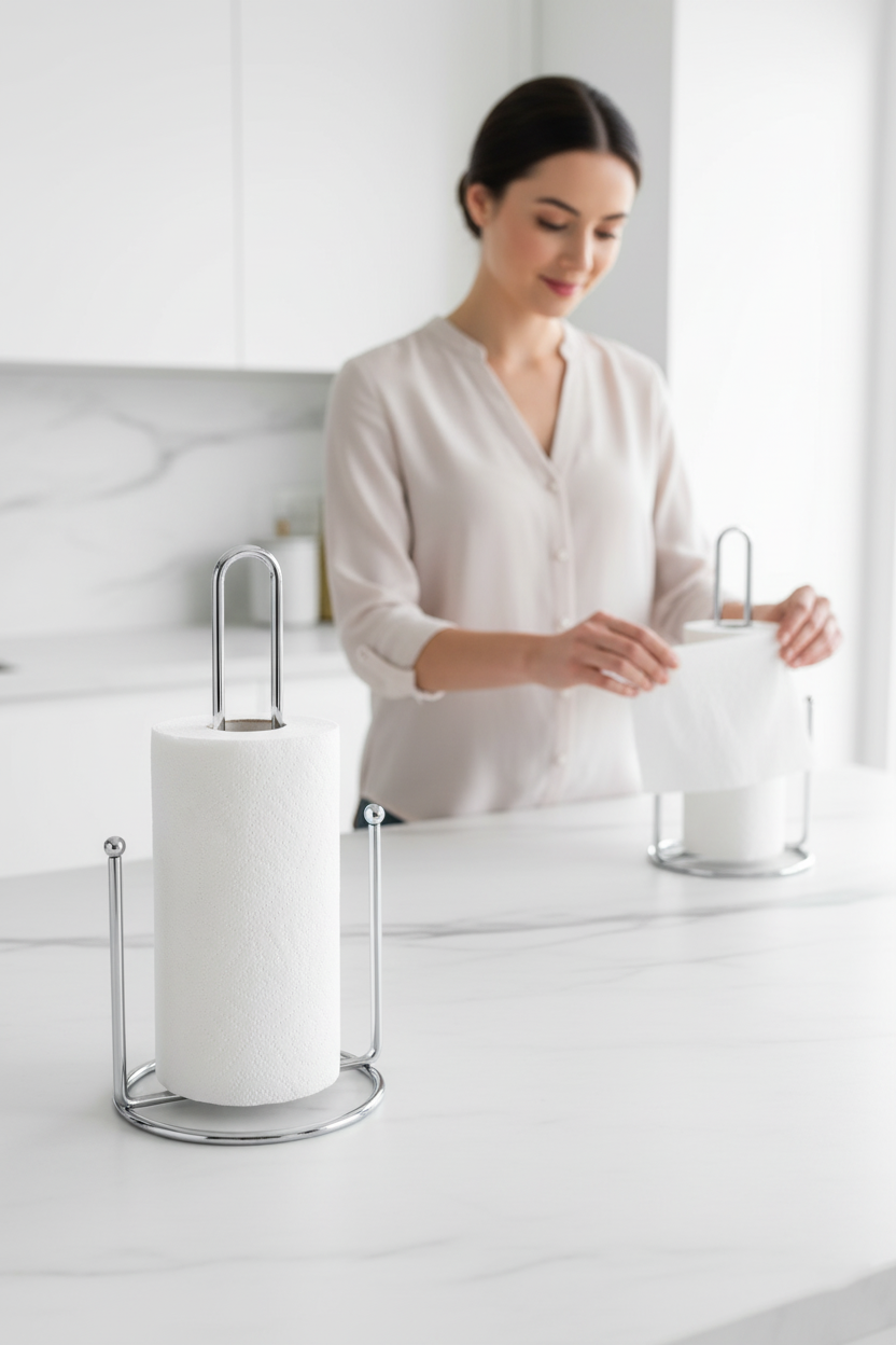 Kağıt Havlu Tutucu – Paslanmaz Çelik  Tezgah Üstü, Ayaklı, Minimalist Tasarım 721291