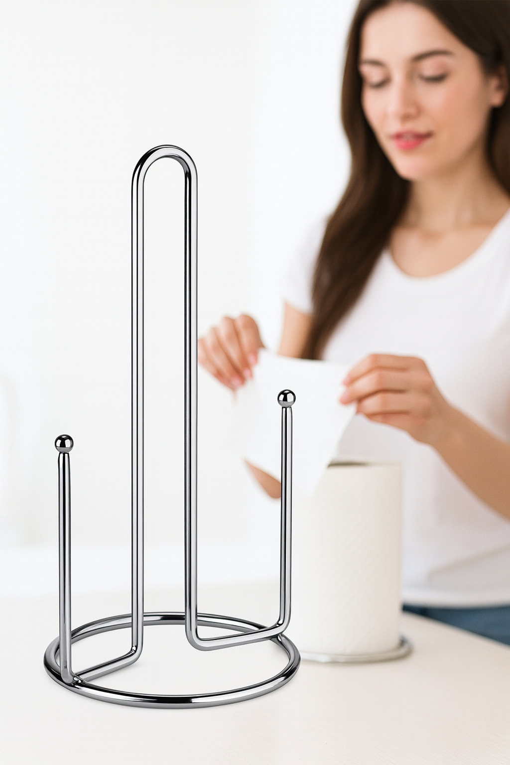 Kağıt Havlu Tutucu – Paslanmaz Çelik  Tezgah Üstü, Ayaklı, Minimalist Tasarım 721291