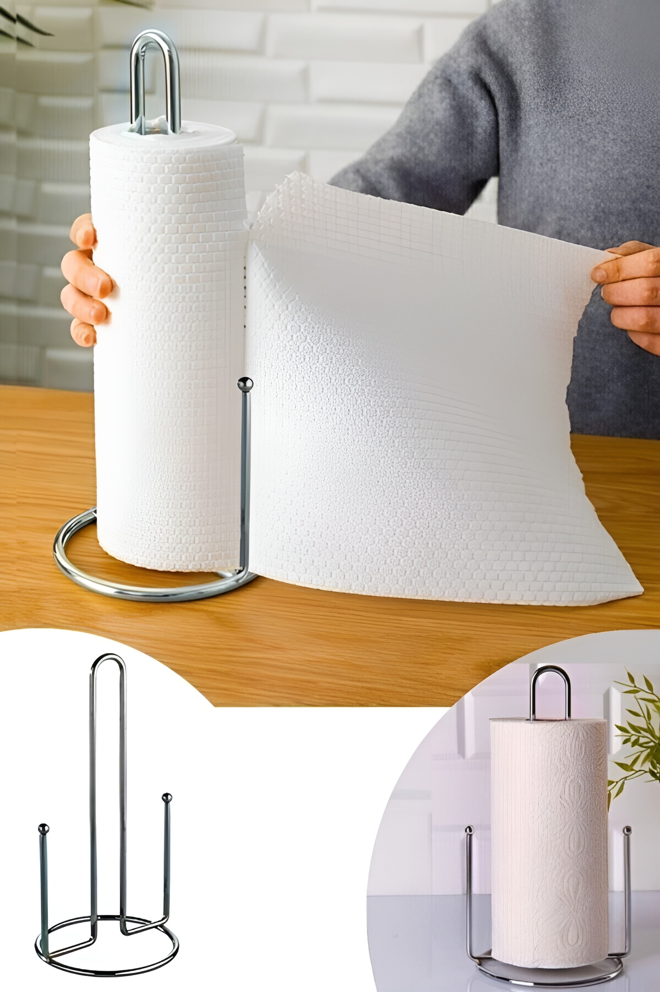 Kağıt Havlu Tutucu – Paslanmaz Çelik  Tezgah Üstü, Ayaklı, Minimalist Tasarım 721291