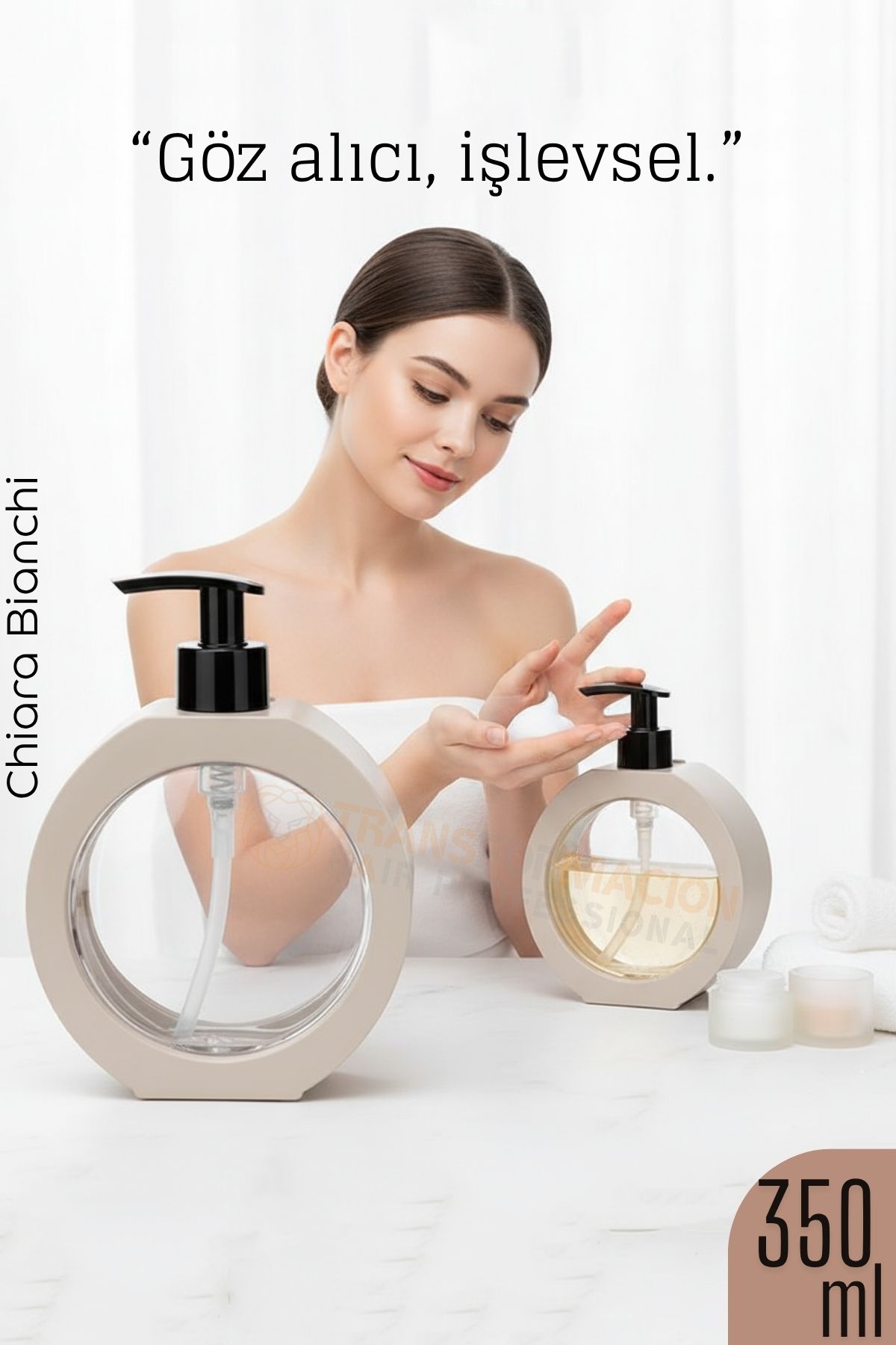 Sıvı Sabunluk – Bej Renk, 350 ml,  Modern Tasarım 722349