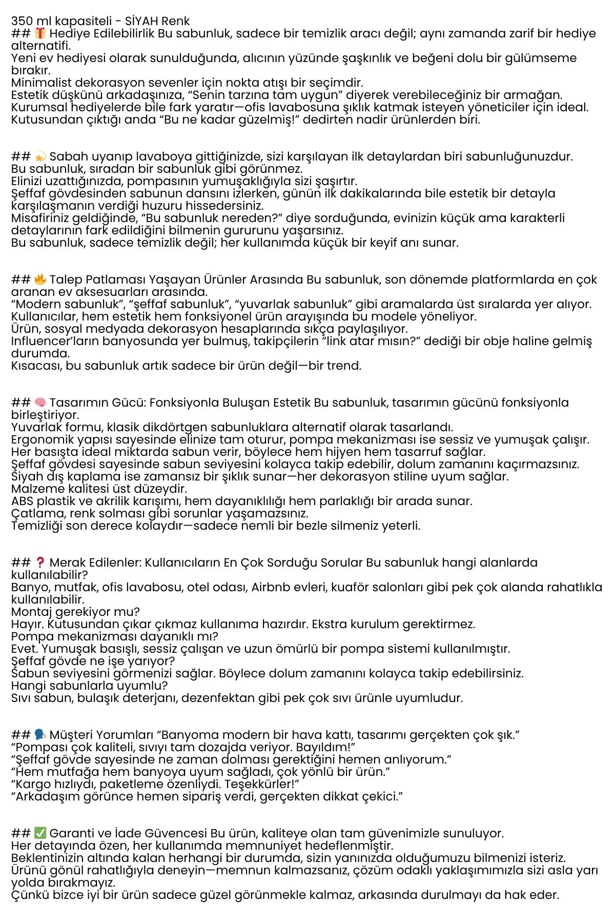 Sıvı Sabunluk – Siyah Renk, 350 ml,  Modern Tasarım 722351