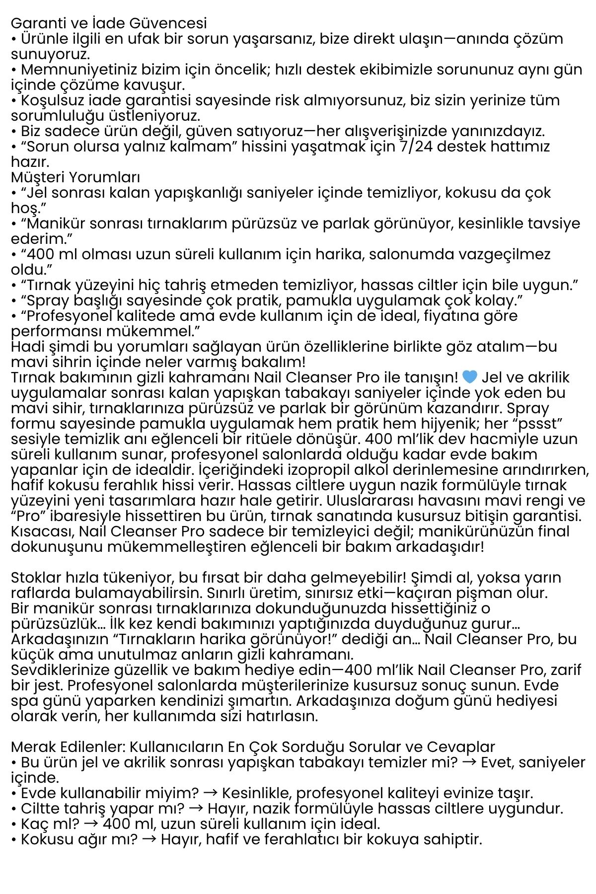 Profesyonel Tırnak Temizleyici – Jel & Akrilik İçin 400 ml Spray Nail Cleanser 722355