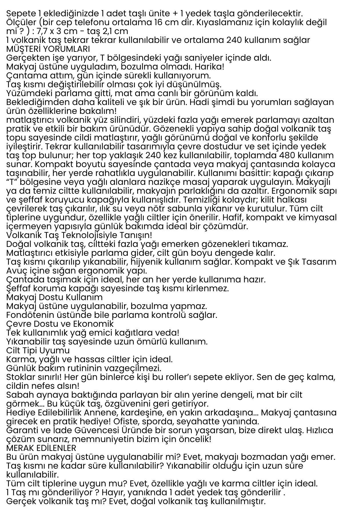 Volkanik Taşlı Yağ Emici Yüz Roller - + Yedek Taşlı Set – Ciltteki Yağı Anında Al, Mat Görünüm Kazan! 722356