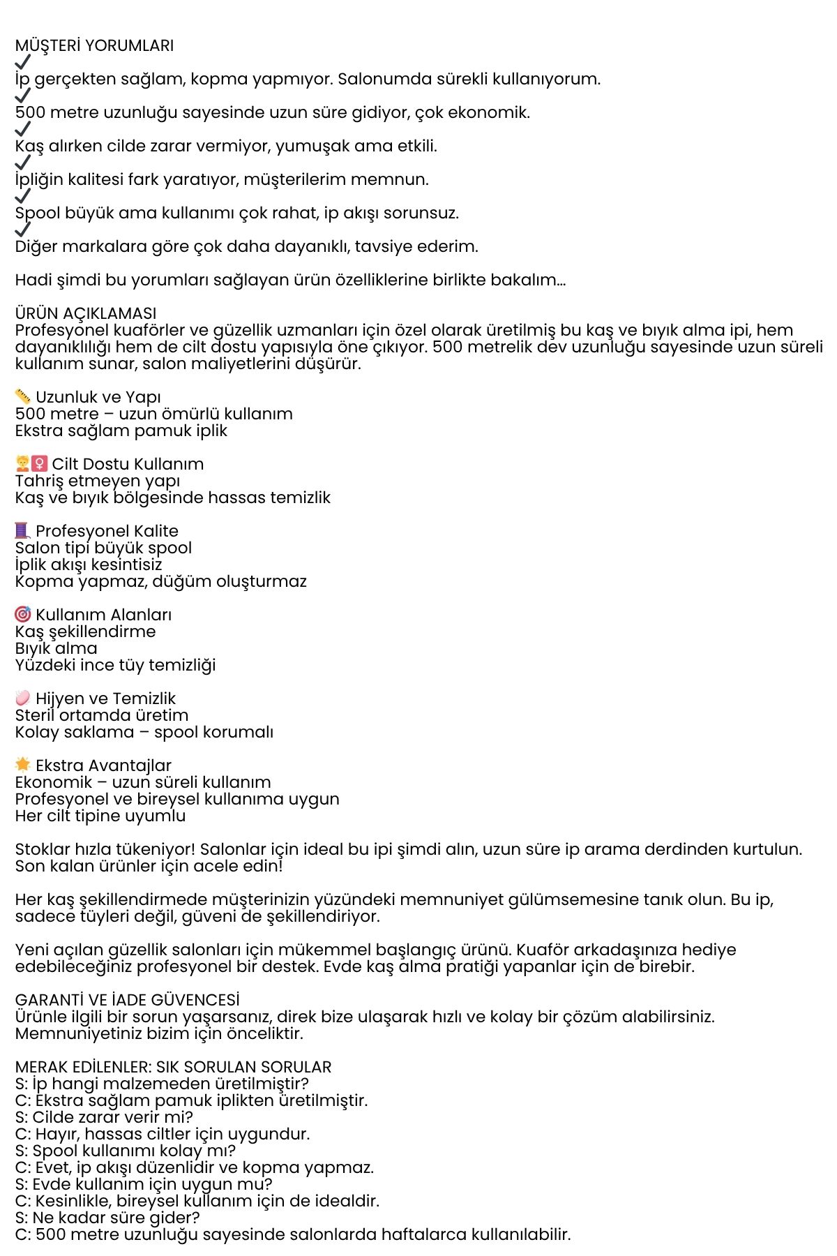 Profesyonel Kuaför Kaş Bıyık Alma İpi – Ekstra Sağlam 12 ADET X 500 metre Beyaz 722359