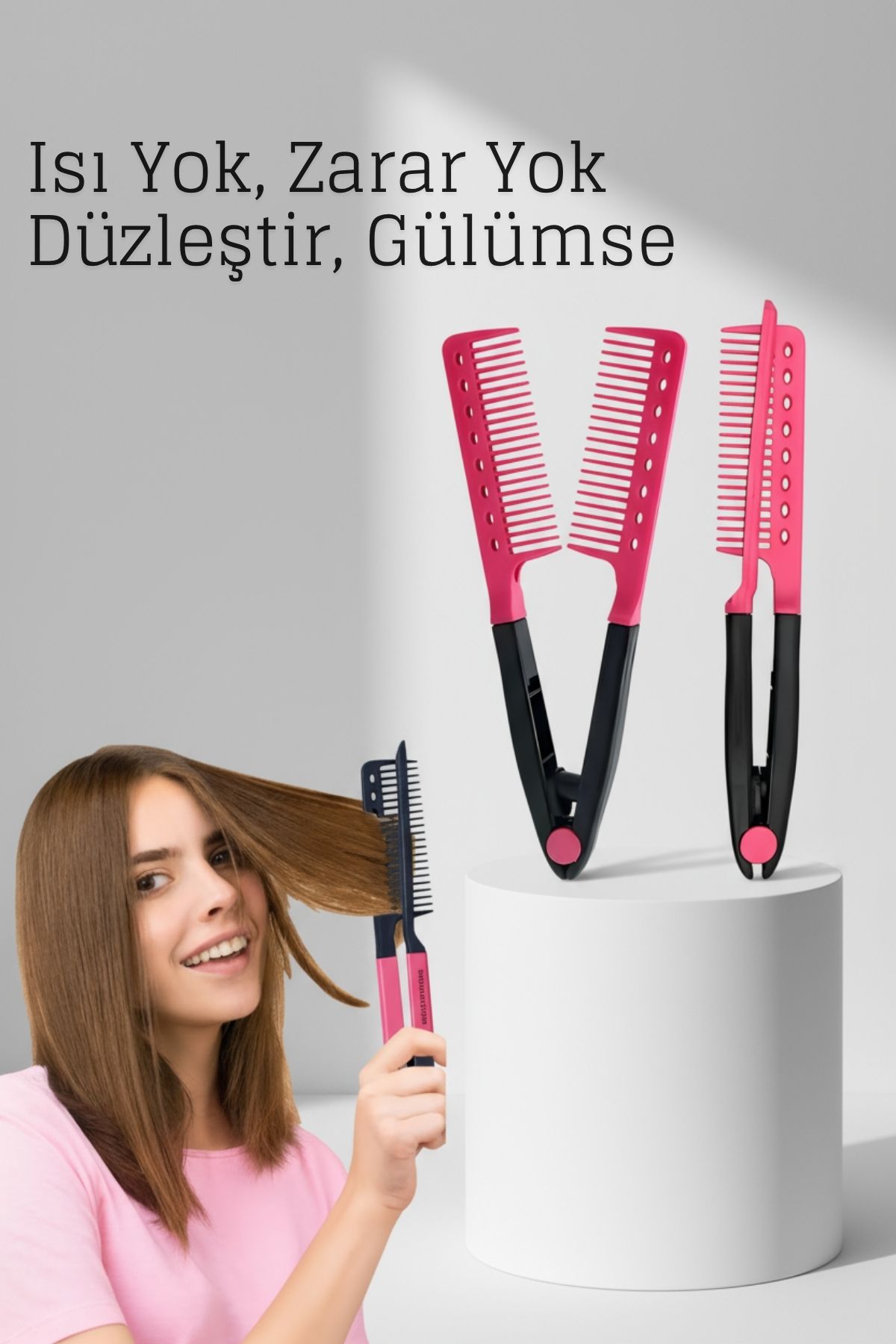 Manuel V Tipi Keratin Saç Düzleştirici – Isısız, Taraklı Saç Maşası  Pratik ve Taşınabilir 722360