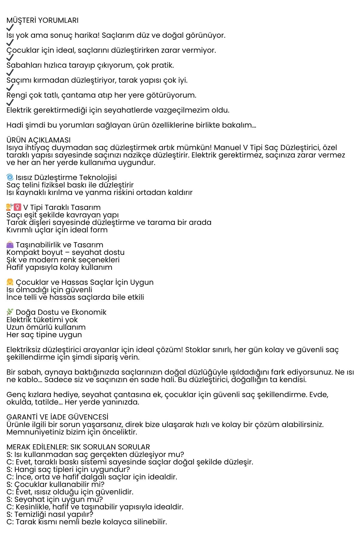 Manuel V Tipi Keratin Saç Düzleştirici – Isısız, Taraklı Saç Maşası  Pratik ve Taşınabilir 722360