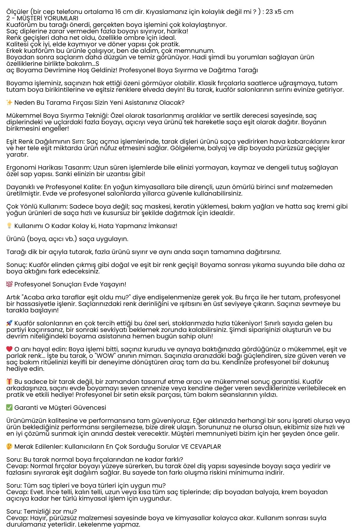 Profesyonel Saç Boyama Tarağı – Renk Ayırıcı & Boya Sıyırıcı Kuaför Tarağı 722364