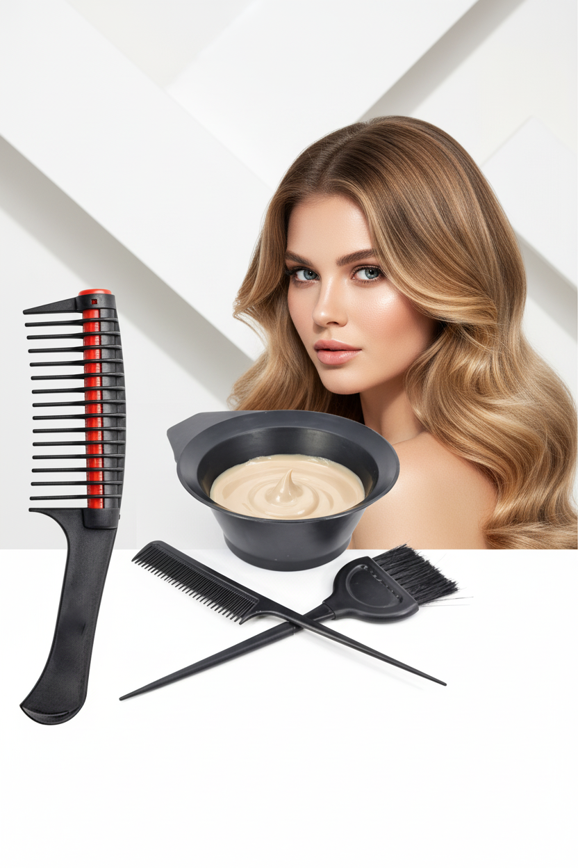 Saç Boyama Seti 3’lü ve Saç Boya Sıyırıcı Tarak, Seti Fırça, Boya Kabı ile Profesyonel Uygulama Kolaylığı 722366