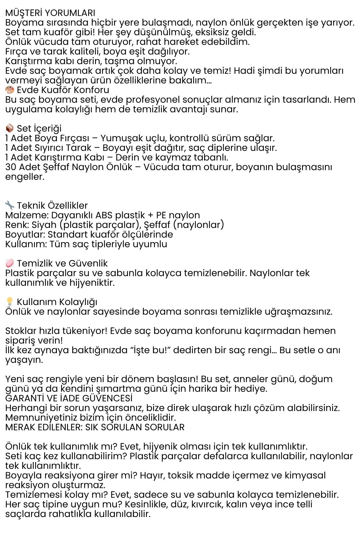 Saç Boyama Seti 3’lü ve Saç Boya Önlüğü Tarak, Seti Fırça, Boya Kabı ile Profesyonel Uygulama Kolaylığı 722367