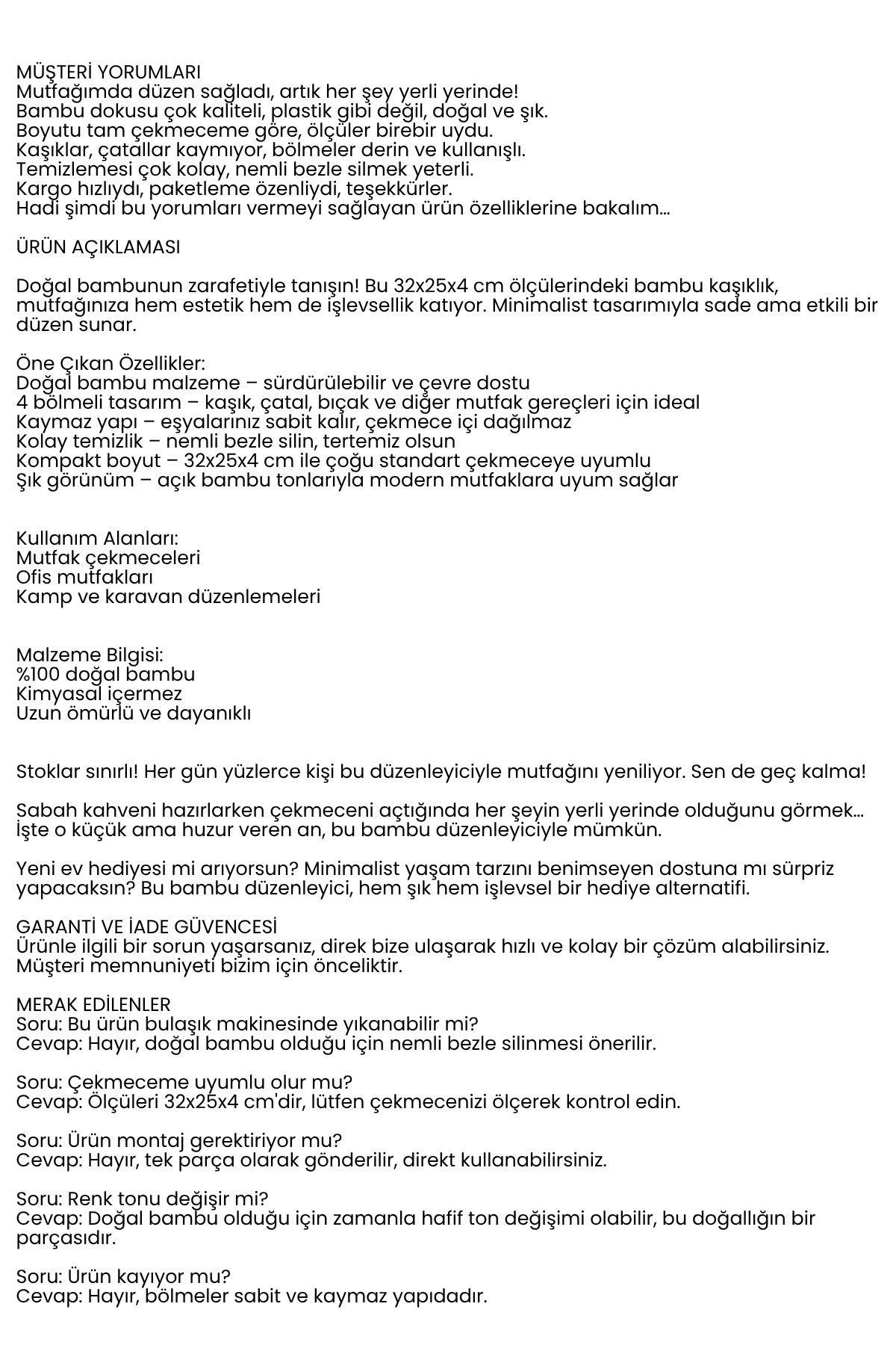 Bambu Çekmece İçi Kaşıklık Organizer 