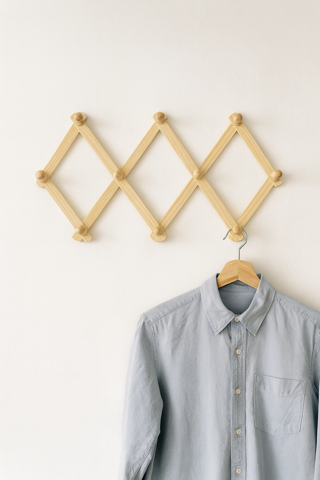 Ahşap Akordeon Duvar Askısı - Dekoratif, Çok Amaçlı, 10 Kancalı Akıllı Askılık 722371