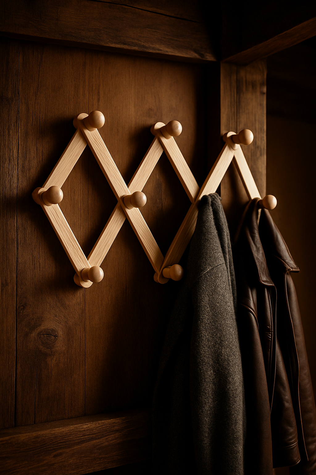 Ahşap Akordeon Duvar Askısı - Dekoratif, Çok Amaçlı, 10 Kancalı Akıllı Askılık 722371