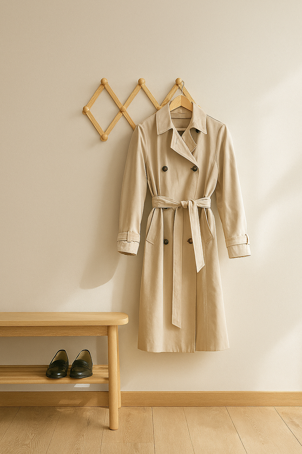 Ahşap Akordeon Duvar Askısı - Dekoratif, Çok Amaçlı, 10 Kancalı Akıllı Askılık 722371