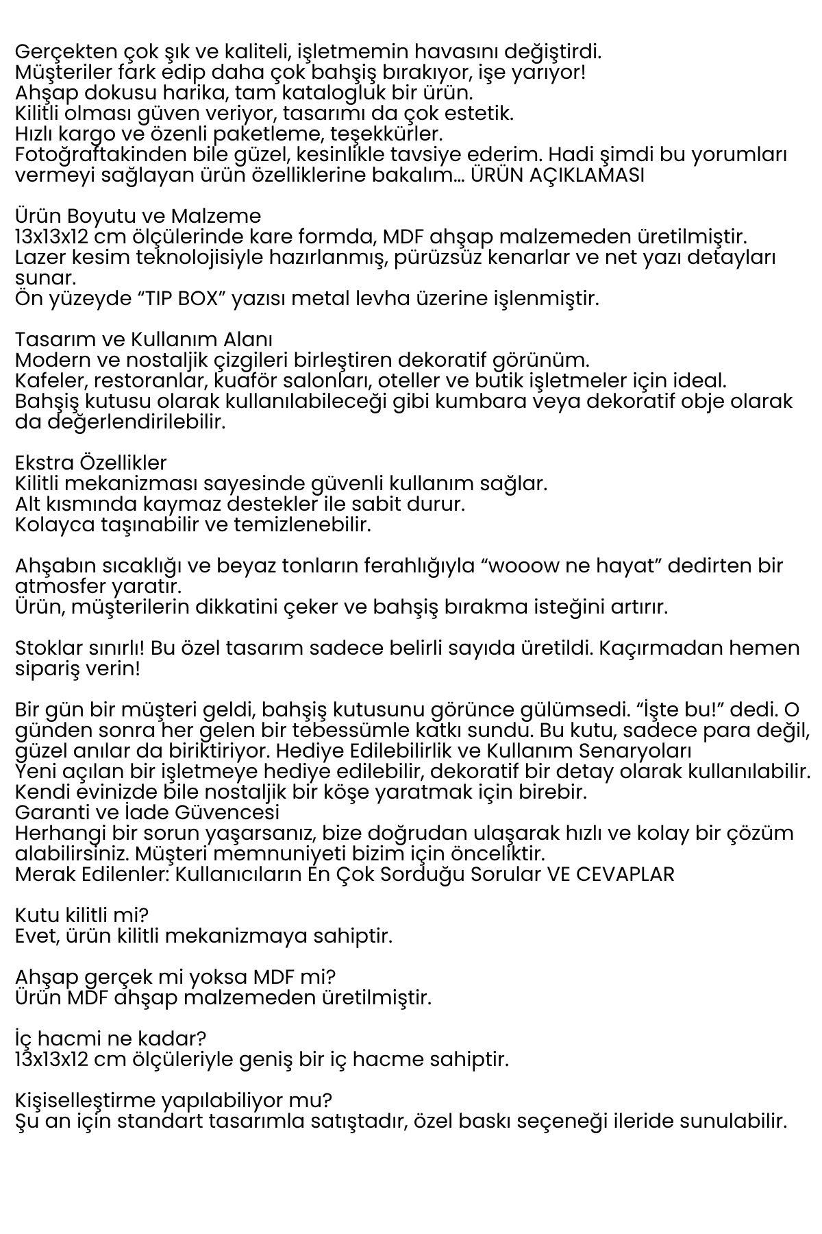 Lazer Kesim Ahşap Tip Box – Bahşiş Kutusu | 13x13x12 cm Dekoratif Kutu 722372