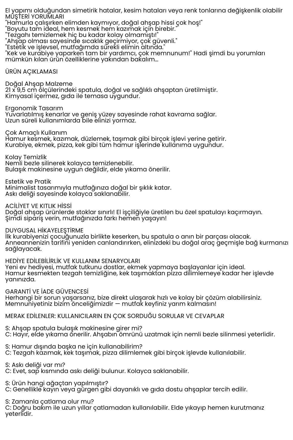 Ahşap Hamur Spatulası 21x9,5 cm – Doğal, Ergonomik ve Çok Amaçlı Mutfak Yardımcısı 717906