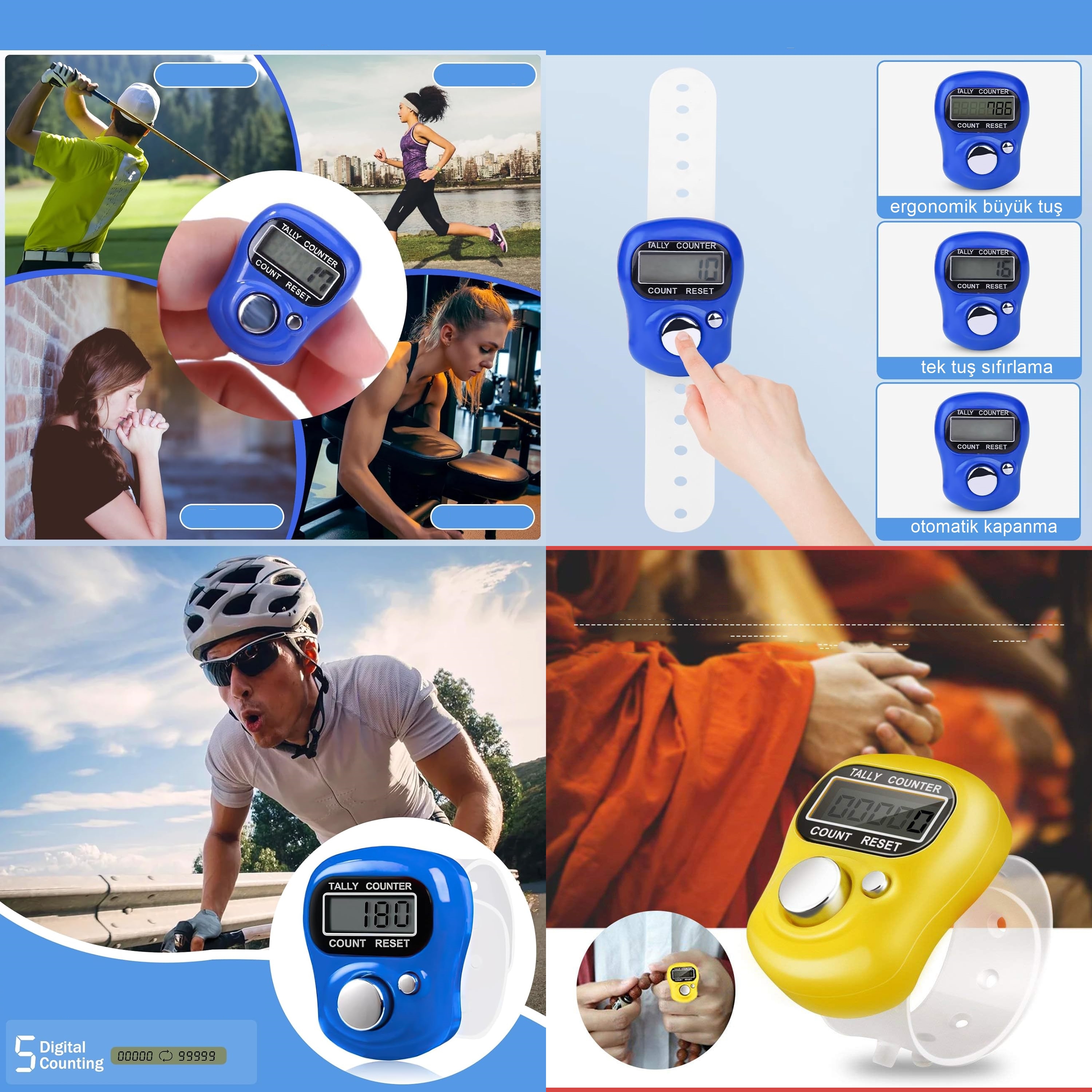 Zikirmatik Dijital Parmak Sayacı Sıfırlanabilir 5 Haneli LCD Ekran 722377