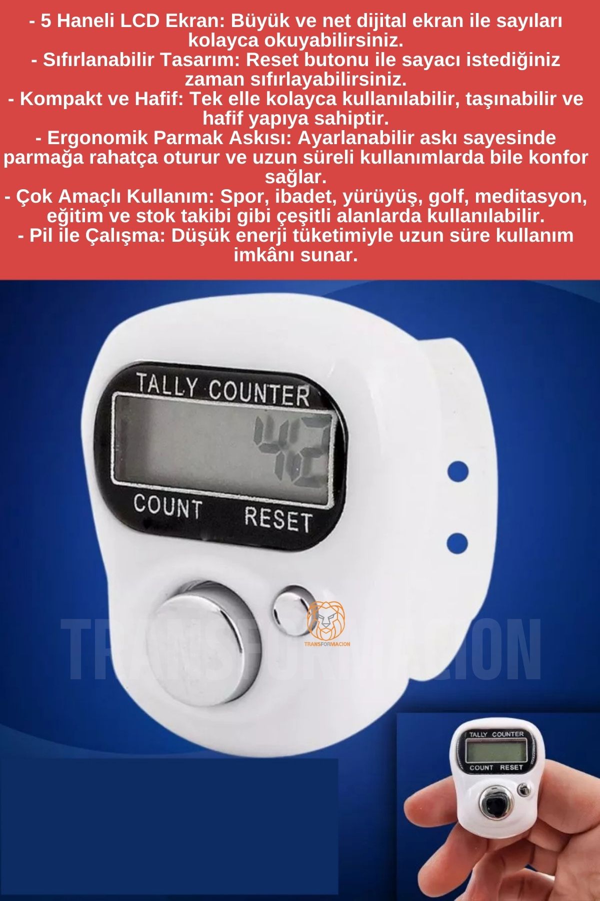 Zikirmatik Dijital Parmak Sayacı Sıfırlanabilir 5 Haneli LCD Ekran 722377
