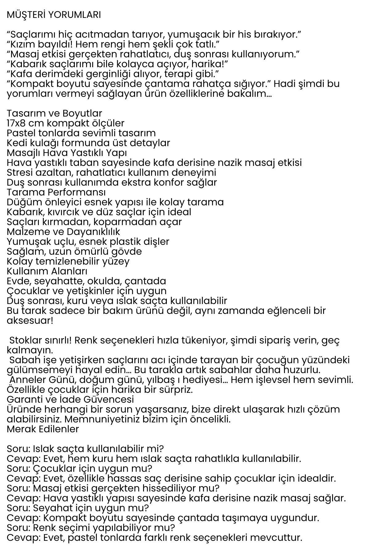 Doğal Antistatik Hava Yastıklı Saç Fırçası - Dolaşık Saç Açıcı Tarak 722385