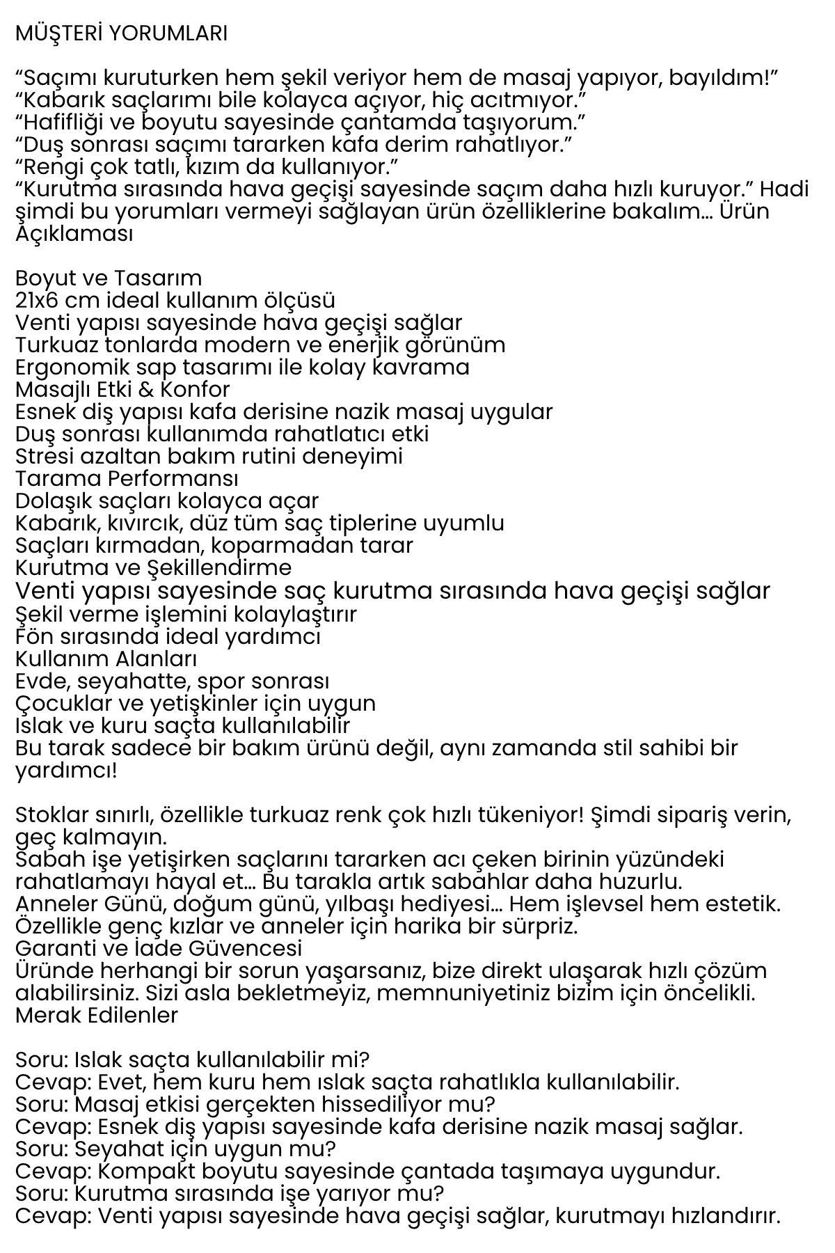 Doğal Antistatik Hava Yastıklı Saç Fırçası - Dolaşık Saç Açıcı Tarak 722386